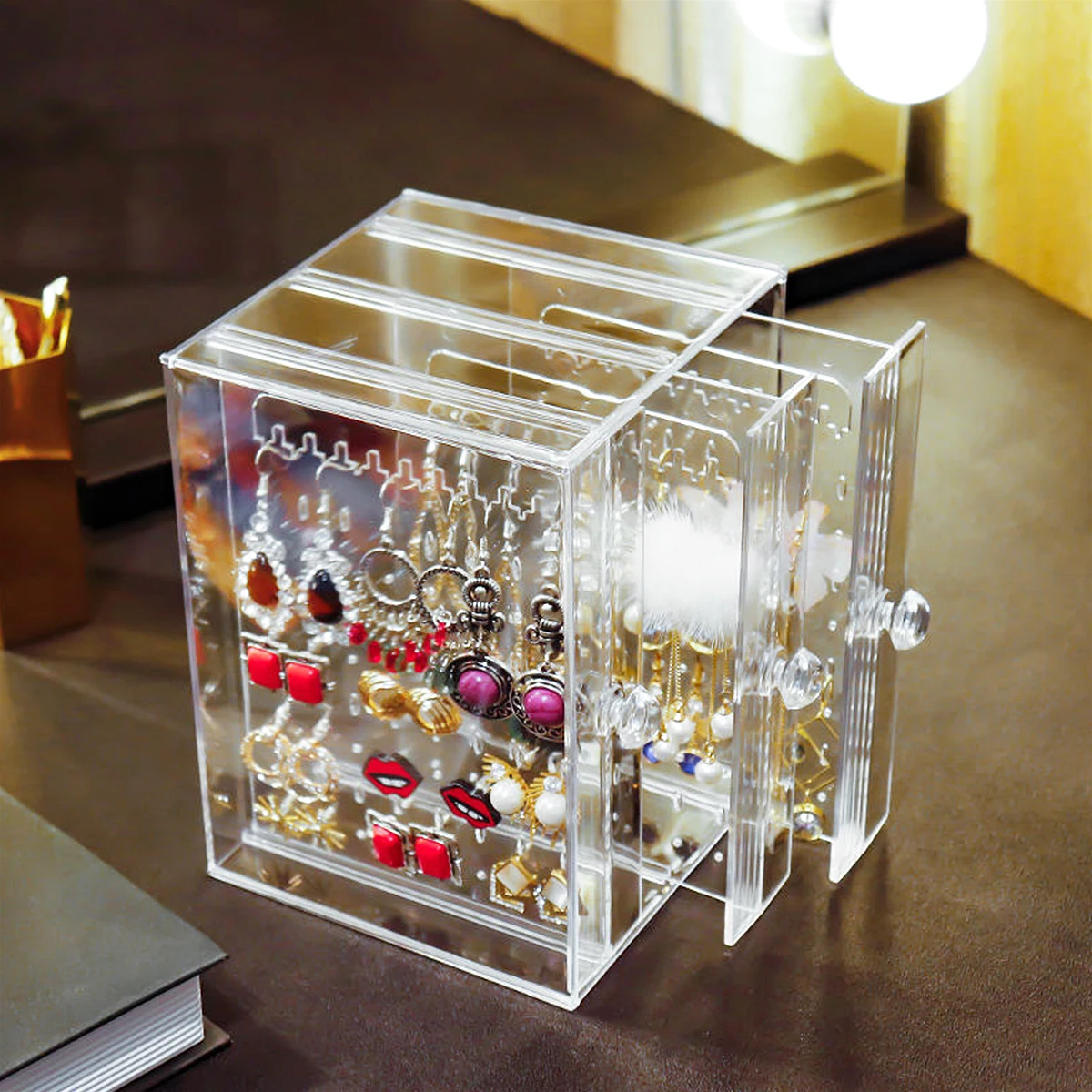 Earring Storage Box Transparent Jewelry ganizer Closet Display Stand for Necklaces Rings Dustproof Plastic Container
Earring Storage Box Transparent Jewelry ganizer Closet Display Stand for Necklaces Rings Dustproof Plastic Container