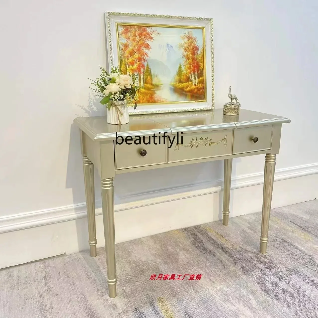 American light luxury solid wood makeup table, bedroom mirror villa home light luxury folding makeup table
American light luxury solid wood makeup table, bedroom mirror villa home light luxury folding makeup table