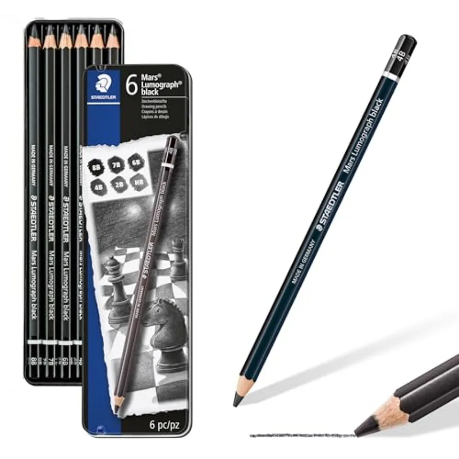 Mars Lumograph Black Drawing Pencils Set: 6 Pack Carbon Blend for Deep Black Tones, Professional Artists Pencils, 8B HB Grades,
Mars Lumograph Black Drawing Pencils Set: 6 Pack Carbon Blend for Deep Black Tones, Professional Artists Pencils, 8B HB Grades,