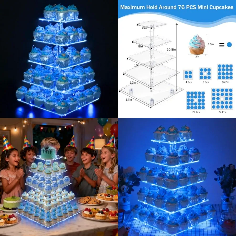 Cupcake Stand Acrylic Cupcake Tower Display with LED Light Premium Cupcake Holder Dessert Tree Tower for Birthday Cady Bar Part
Cupcake Stand Acrylic Cupcake Tower Display with LED Light Premium Cupcake Holder Dessert Tree Tower for Birthday Cady Bar Part