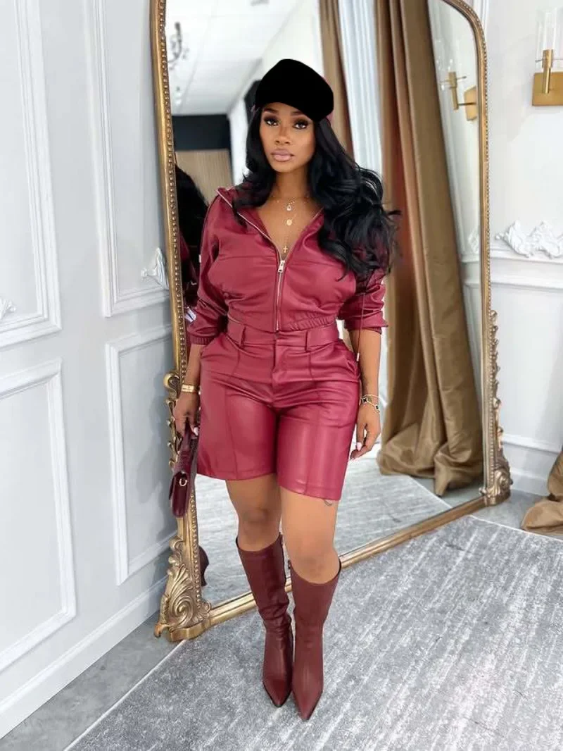 GUWU New Leather PU Long Sleeve Hooded Jacket and Shorts Set Fashion Two Pieces Women's Clothing
GUWU New Leather PU Long Sleeve Hooded Jacket and Shorts Set Fashion Two Pieces Women's Clothing