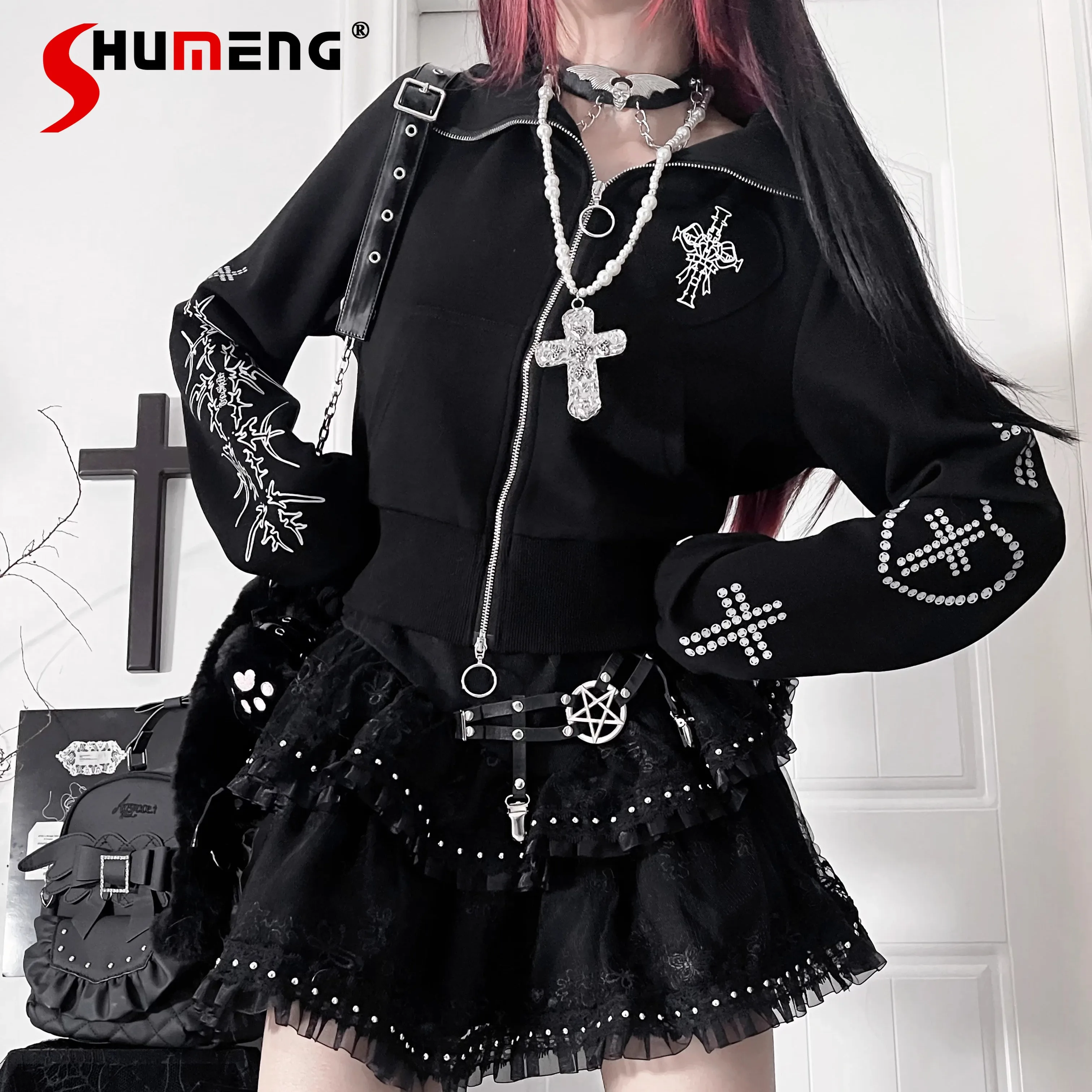 Original Subculture Dark Gothic Black Zipper Hooded Jacket Spring and Autumn Girls Sweet Cool Y2k Print Slim-Fit Hoodies Tops
Original Subculture Dark Gothic Black Zipper Hooded Jacket Spring and Autumn Girls Sweet Cool Y2k Print Slim-Fit Hoodies Tops