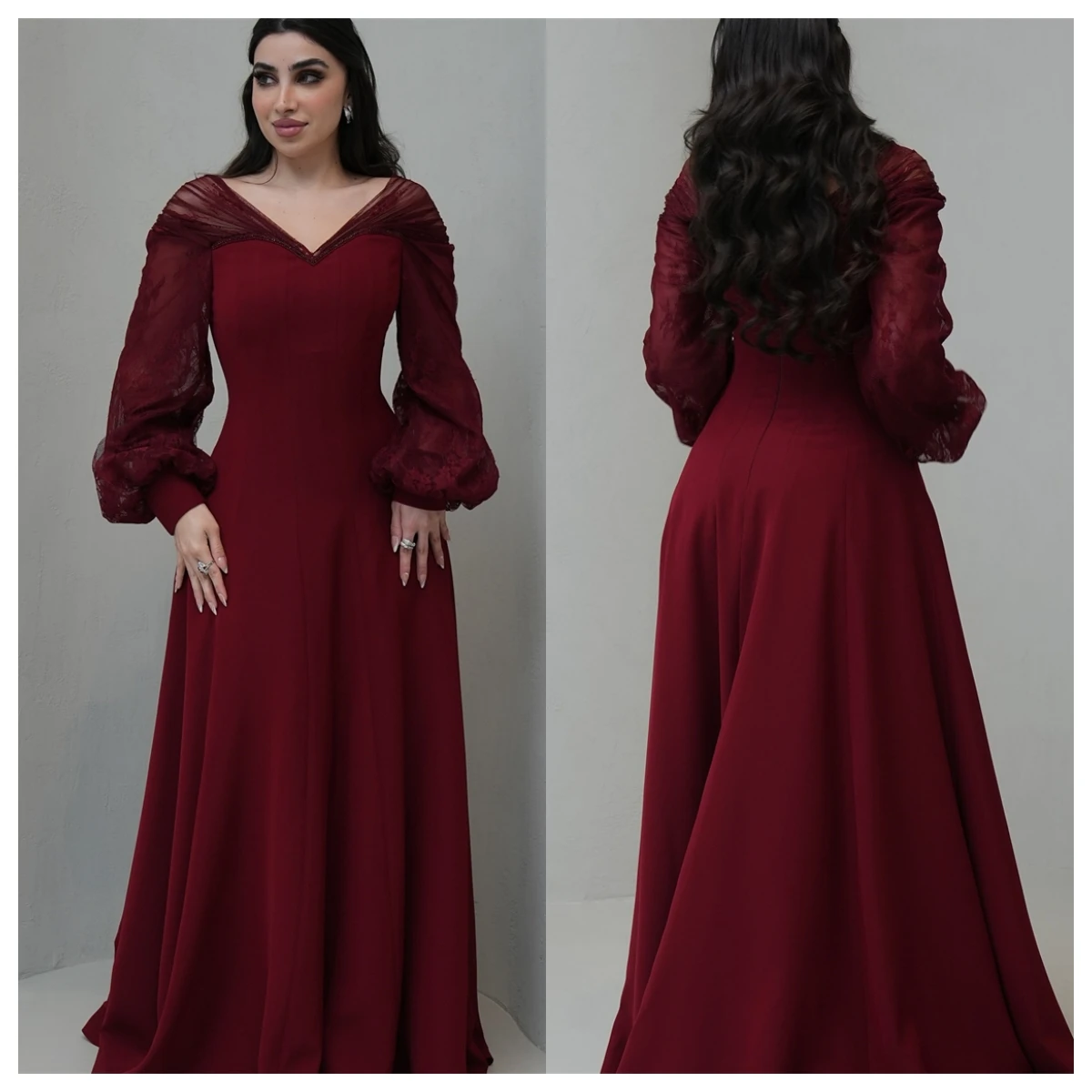 Customized Graceful Burgundy Jersey Evening Dress V-Neck Long Sleeves Celebrity Gowns Special Occasion Gowns Lace High Quality
Customized Graceful Burgundy Jersey Evening Dress V-Neck Long Sleeves Celebrity Gowns Special Occasion Gowns Lace High Quality