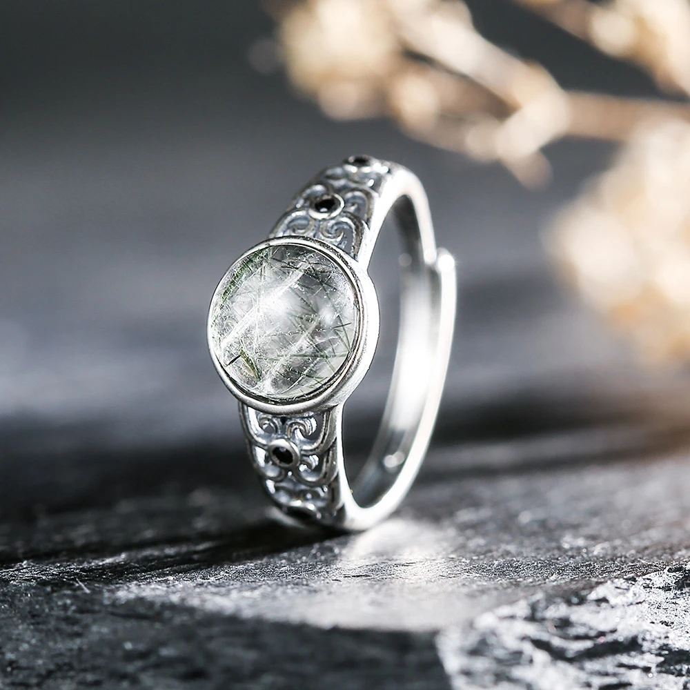Natural Crystal Ring Green Rutilated Quartz 925 Sterling Silver Women's Open Bands Handmade Floral Boho Healing Gemstone Jewelry
Natural Crystal Ring Green Rutilated Quartz 925 Sterling Silver Women's Open Bands Handmade Floral Boho Healing Gemstone Jewelry