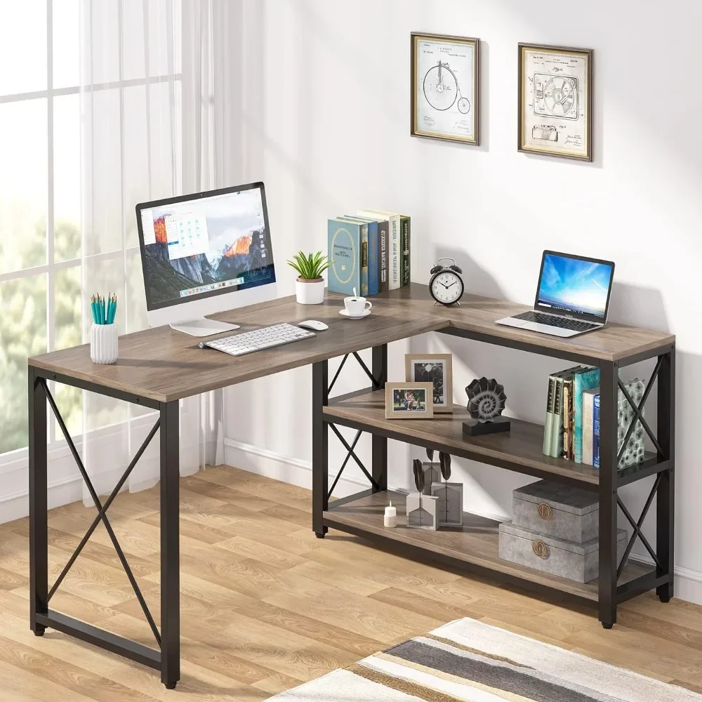 Computer desk, L-shaped corner table with storage rack, suitable for desktop and laptop computers, computer desk
Computer desk, L-shaped corner table with storage rack, suitable for desktop and laptop computers, computer desk