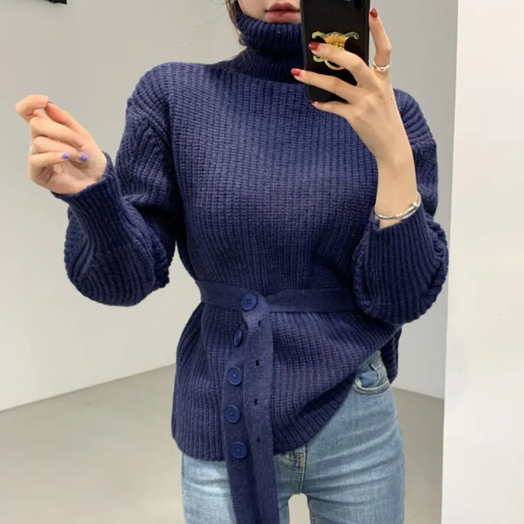 Korean Chic Women's Turtleneck Lace-Up Knitwear Lazy Style Puff Sleeve Top Autumn Winter Outwear
Korean Chic Women's Turtleneck Lace-Up Knitwear Lazy Style Puff Sleeve Top Autumn Winter Outwear