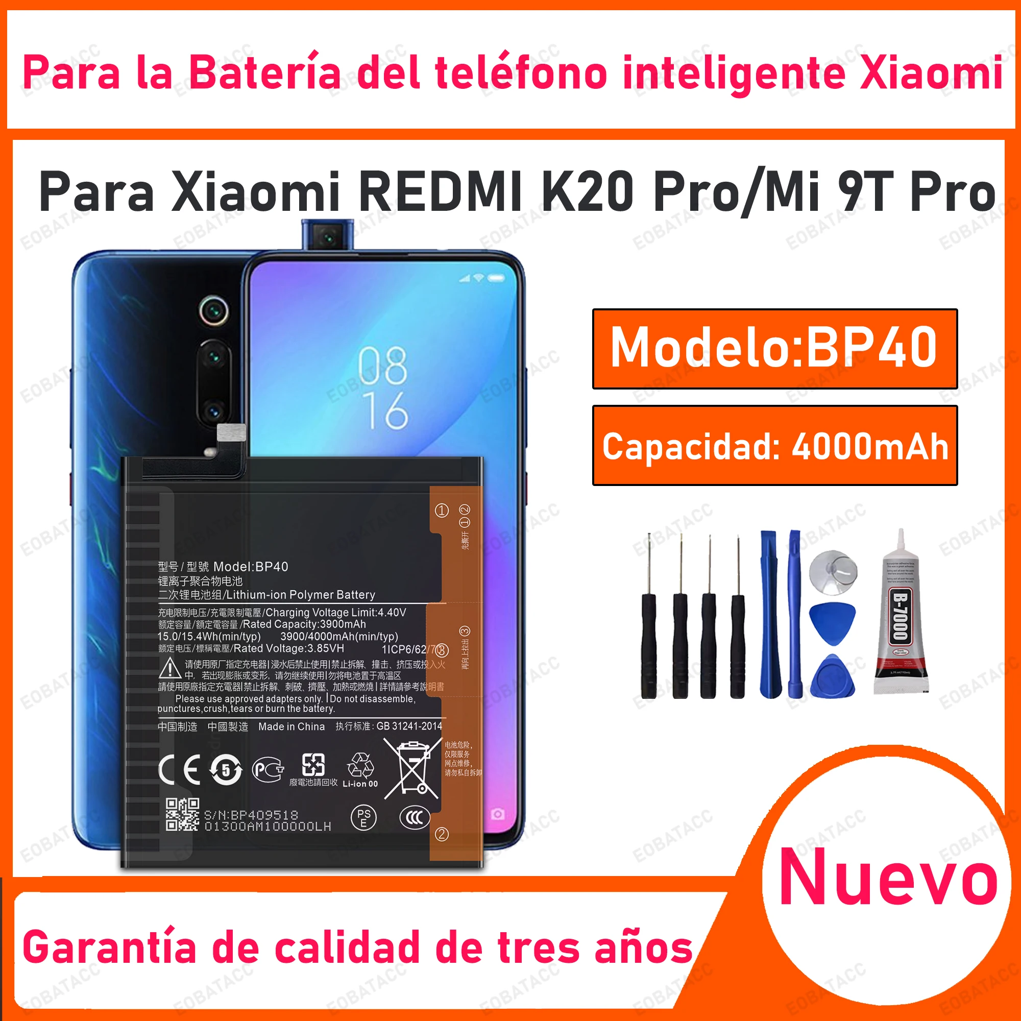 100% New High Quality BP40 Replacement Battery For Xiaomi Redmi K20 Pro /Mi 9T Pro Battery 4000mAh+Free Tools
100% New High Quality BP40 Replacement Battery For Xiaomi Redmi K20 Pro /Mi 9T Pro Battery 4000mAh+Free Tools