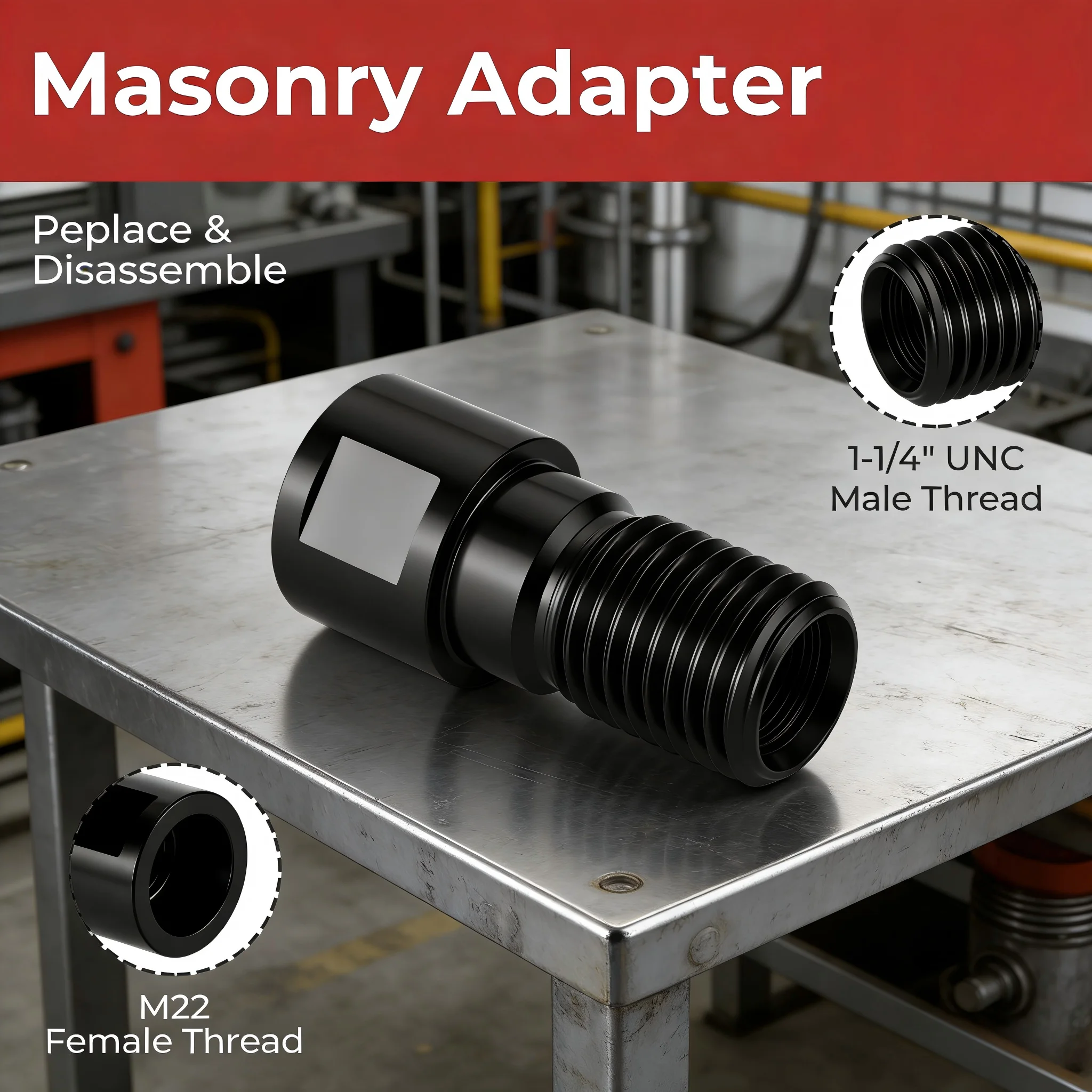 1 PC M22 Female Thread to 1-1/4'' UNC Male Thread Drill Adapter, Sturdy Threaded Adapter, Woodworking Machinery Accessory
1 PC M22 Female Thread to 1-1/4'' UNC Male Thread Drill Adapter, Sturdy Threaded Adapter, Woodworking Machinery Accessory