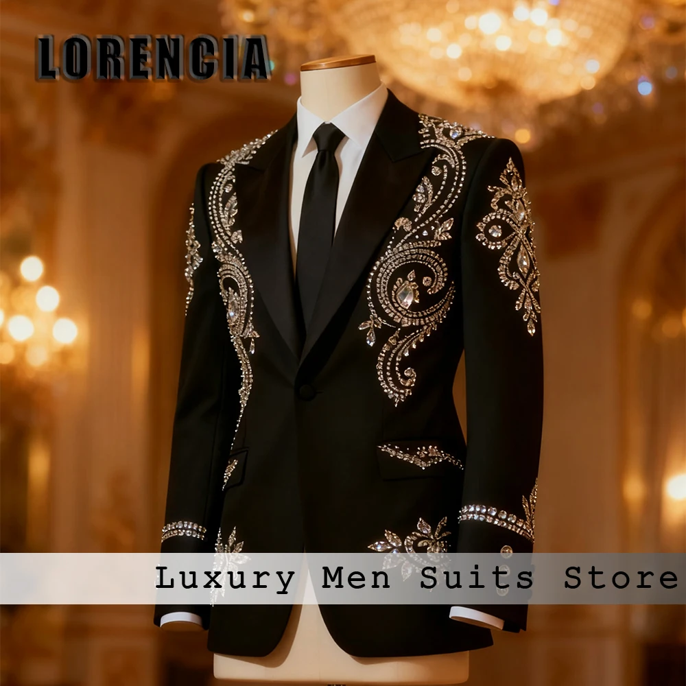 Elegant Crystal Suits for Men 2 Pieces Sparking Diamond Evening Outfits Groom Tuxedo Set Customized Blazer Pants costumes homme
Elegant Crystal Suits for Men 2 Pieces Sparking Diamond Evening Outfits Groom Tuxedo Set Customized Blazer Pants costumes homme