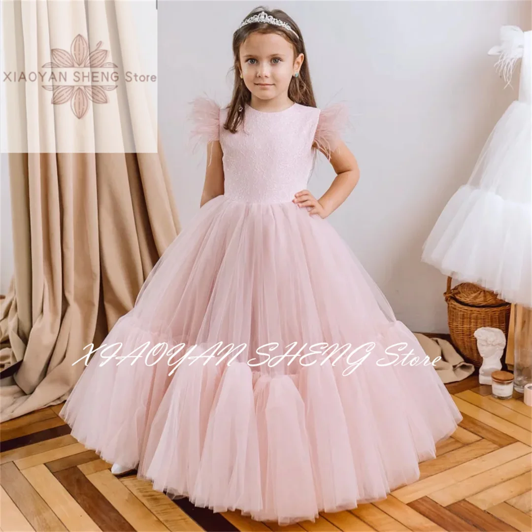 Pink Flower Girl Dresses Tulle Applique Feather Sleeve For Wedding Birthday Banquet First Communion Gowns
Pink Flower Girl Dresses Tulle Applique Feather Sleeve For Wedding Birthday Banquet First Communion Gowns