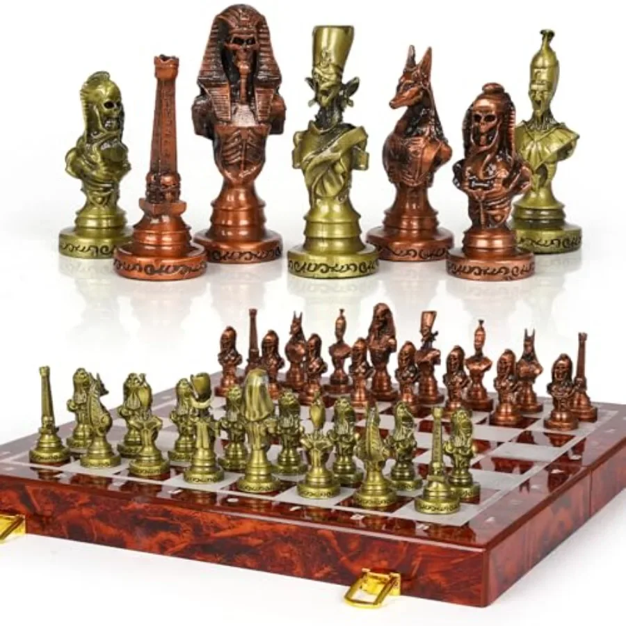 Large Egyptian Metal Chess Set for Adults 15 Inch Foldable Wooden Board, Antique Bronze Gold Pieces, Vintage Luxury Collectible
Large Egyptian Metal Chess Set for Adults 15 Inch Foldable Wooden Board, Antique Bronze Gold Pieces, Vintage Luxury Collectible