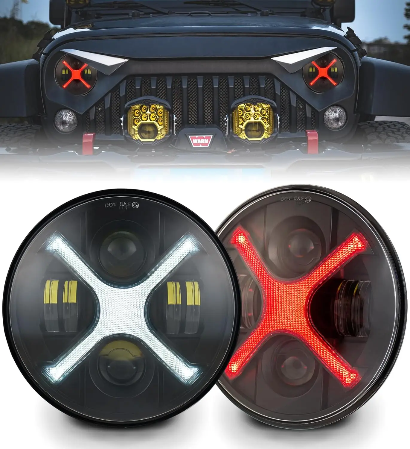7inch Round LED X-Style Headlights White DRL Red Turn Signal Compatible with jeep wrangler 2007-2017 Wrangler JK JKU TJ LJ
7inch Round LED X-Style Headlights White DRL Red Turn Signal Compatible with jeep wrangler 2007-2017 Wrangler JK JKU TJ LJ