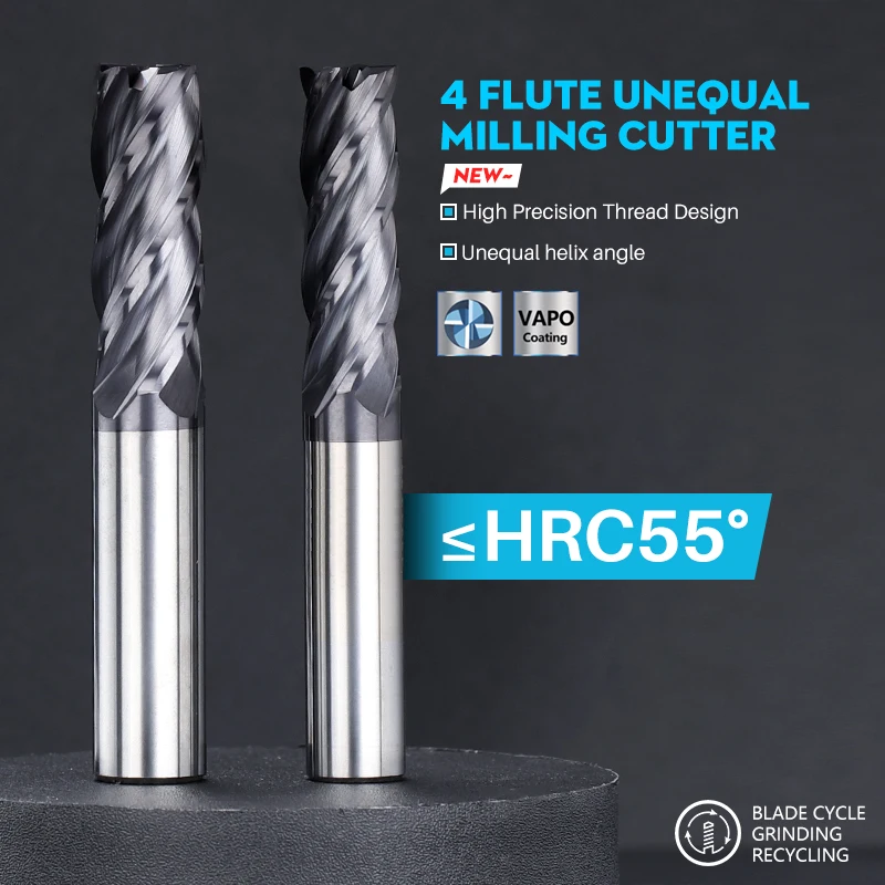 XUCHUAN 4-16mm Carbide Endmill 4 Flute Milling Cutter With Unequally Spaced Teeth HRC 55 CNC Router Bit CNC Milling Tool
XUCHUAN 4-16mm Carbide Endmill 4 Flute Milling Cutter With Unequally Spaced Teeth HRC 55 CNC Router Bit CNC Milling Tool