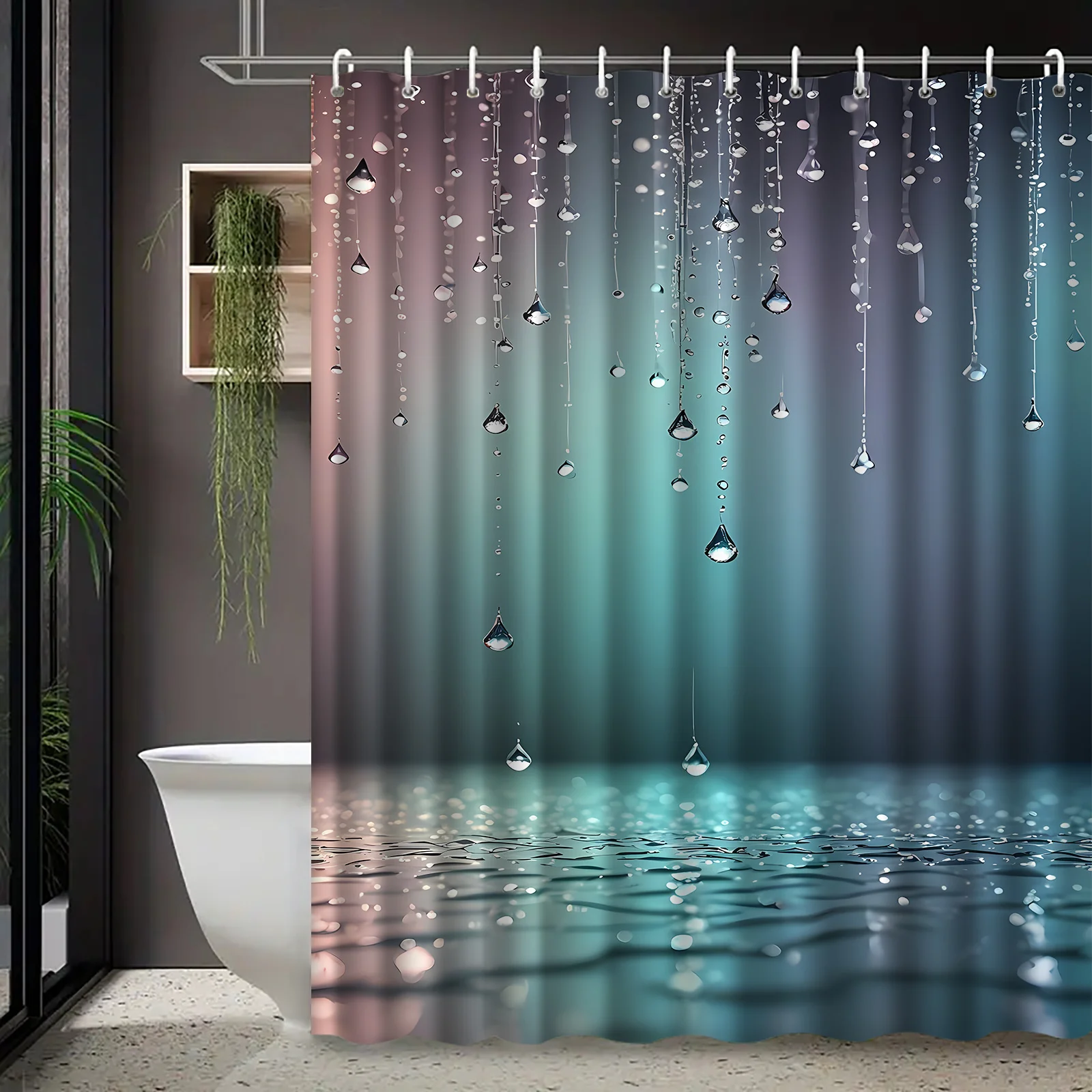 Glistening Water Drop Shower Curtain, Gradient Teal Ripple Surface Print Waterproof Bath Curtain with Hooks for Family Washroom
Glistening Water Drop Shower Curtain, Gradient Teal Ripple Surface Print Waterproof Bath Curtain with Hooks for Family Washroom