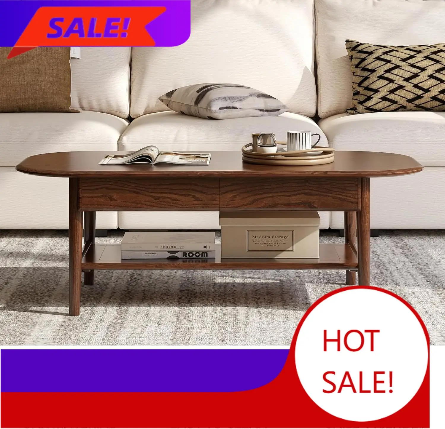 100% Solid Oak Wood Coffee Table for Living Room, 2-Tier Mid-Century Modern Table with 2 Drawers & Open Shelf, Living Room Table
100% Solid Oak Wood Coffee Table for Living Room, 2-Tier Mid-Century Modern Table with 2 Drawers & Open Shelf, Living Room Table