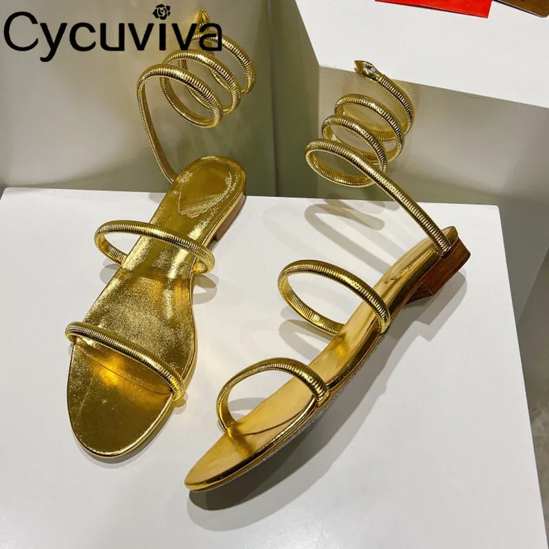 Luxury Sexy Gold Flat Sandals Women Open Toe Metal Ankle Snake Strap Gladiator Holiday Sandals Summer Flat Beach Shoes For Women
Luxury Sexy Gold Flat Sandals Women Open Toe Metal Ankle Snake Strap Gladiator Holiday Sandals Summer Flat Beach Shoes For Women