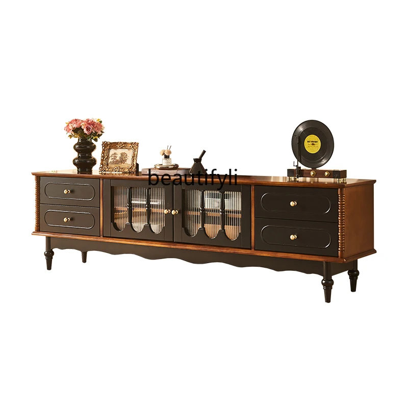 French retro solid wood TV cabinet small apartment living room floor storage locker American high-end TV cabinet 
French retro solid wood TV cabinet small apartment living room floor storage locker American high-end TV cabinet