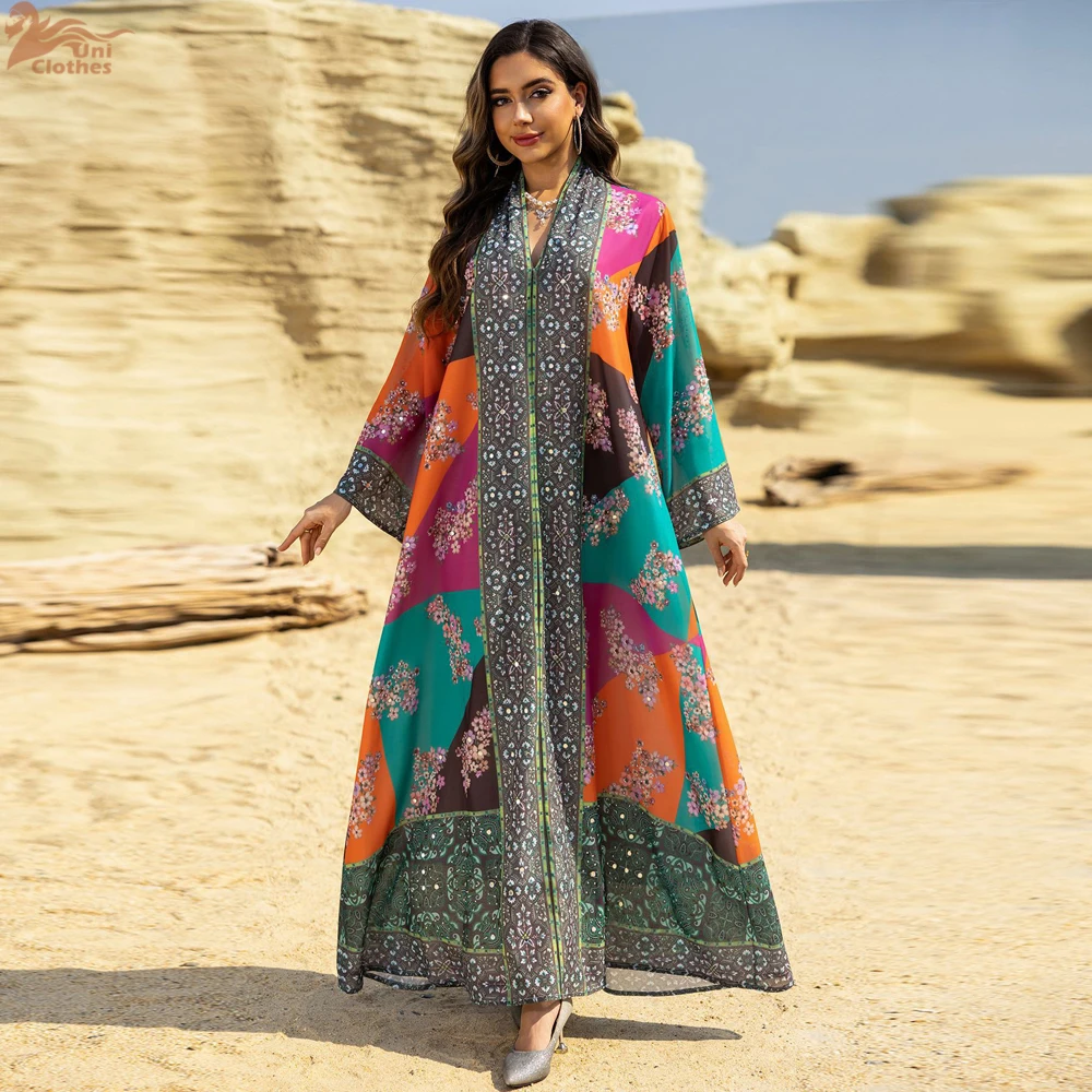 Uni Dubai Luxury Floral Print Maxi Dress V-Neck Abaya With Rhinestones Moroccan Women Clothes 2025
Uni Dubai Luxury Floral Print Maxi Dress V-Neck Abaya With Rhinestones Moroccan Women Clothes 2025