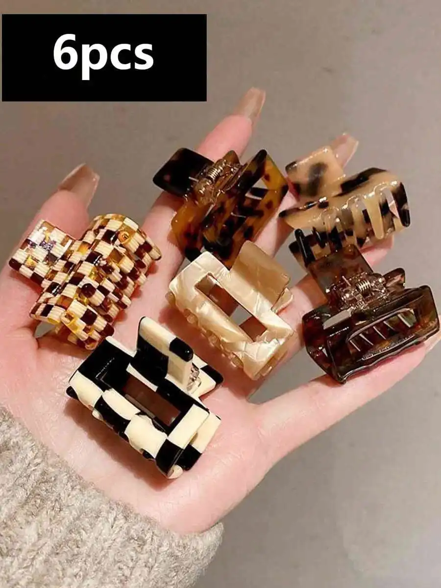 6Pcs 3.5cm Acetate Hair Claws With Leopard And Checkerboard Patterns Non-Slip Hair Clips For Women
6Pcs 3.5cm Acetate Hair Claws With Leopard And Checkerboard Patterns Non-Slip Hair Clips For Women