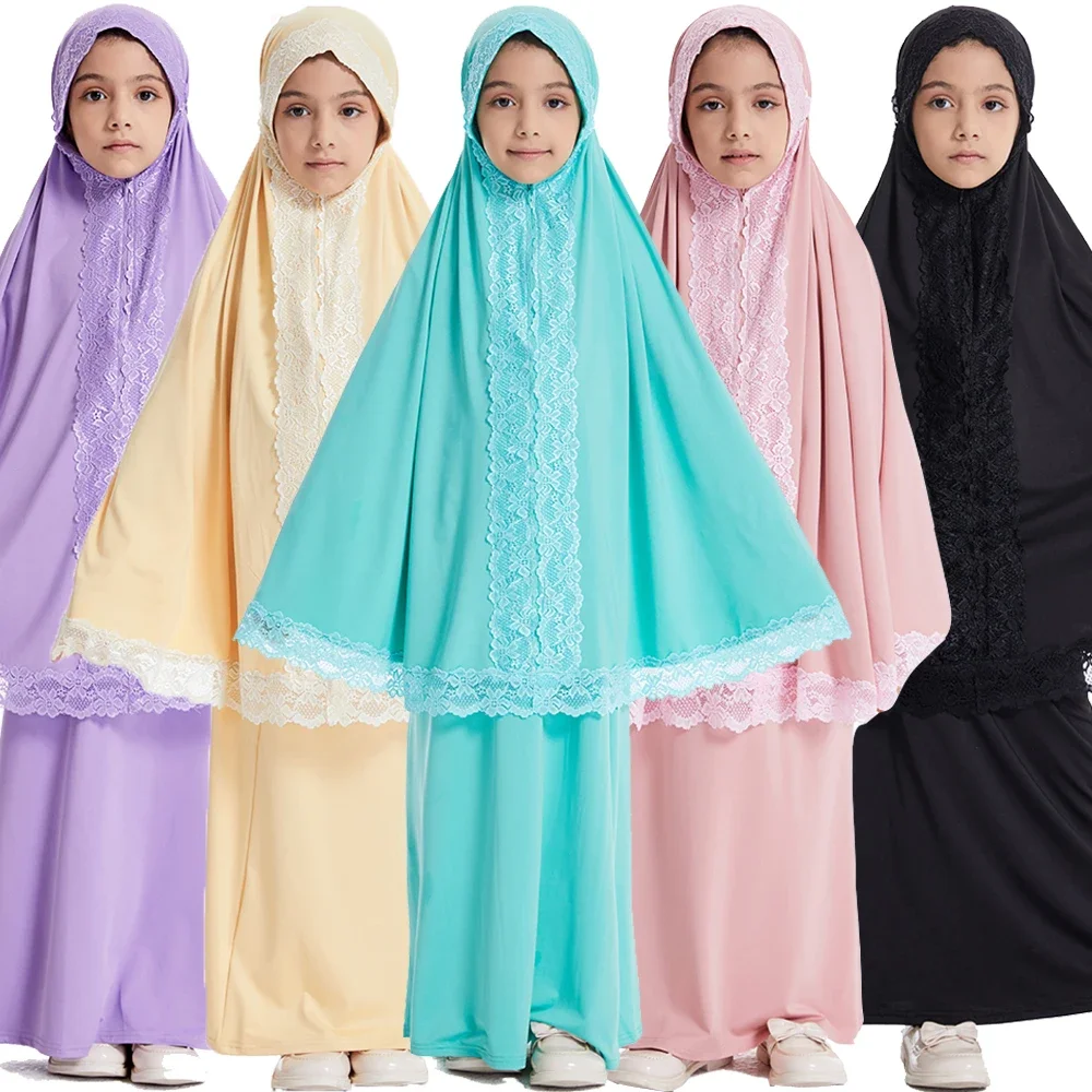 Muslim Kids Girls Prayer Dress Lace Khimar Skirt 2 Pieces Set Eid Ramadan Children Islamic Clothing Abaya Hijab Kaftan Robe Gown
Muslim Kids Girls Prayer Dress Lace Khimar Skirt 2 Pieces Set Eid Ramadan Children Islamic Clothing Abaya Hijab Kaftan Robe Gown