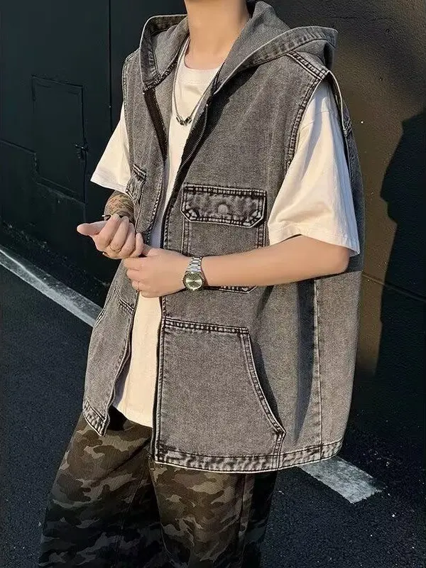 Джинсовый жилет в стиле ретро, японский джинсовый жилет с капюшоном, летняя рабочая одежда в американском стиле, верхняя одежда для мужчин
Джинсовый жилет в стиле ретро, японский джинсовый жилет с капюшоном, летняя рабочая одежда в американском стиле, верхняя одежда для мужчин