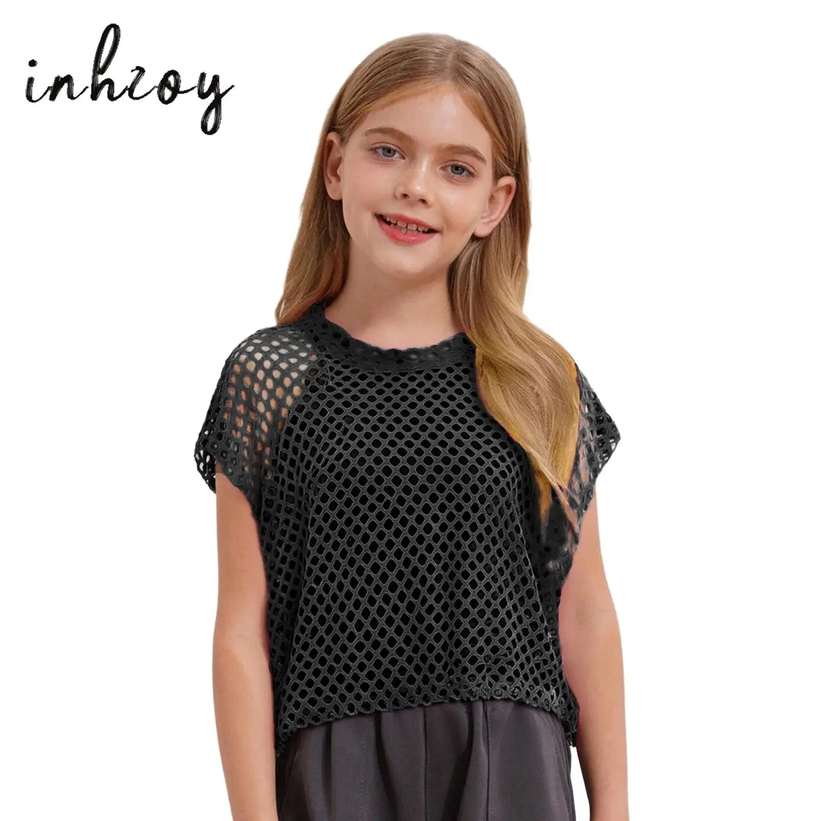Kids Girls Hollow Out See-Through Mesh T-Shirt Fishnet Elastic Drawstring Hem Crop Top Tee for Hip-Hop Jazz Street Dance Costume
Kids Girls Hollow Out See-Through Mesh T-Shirt Fishnet Elastic Drawstring Hem Crop Top Tee for Hip-Hop Jazz Street Dance Costume