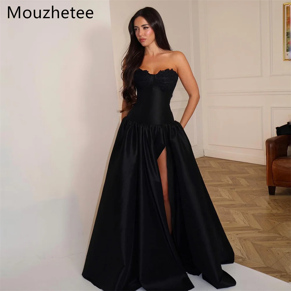 Mouzhetee A-Line Strapless Black Satin Elegant Evening Dresses Formal Dresses for Women Side Split Prom Gowns Custom Made 2025
Mouzhetee A-Line Strapless Black Satin Elegant Evening Dresses Formal Dresses for Women Side Split Prom Gowns Custom Made 2025