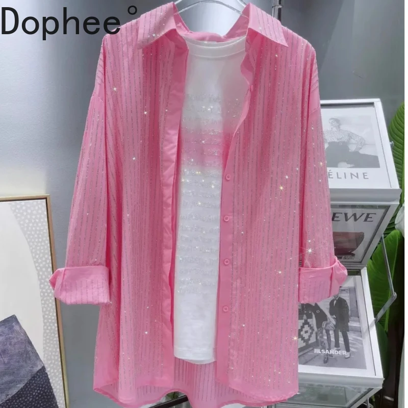 2025 New Spring Autumn Vertical Stripes Hot Drilling Loose Long Sleeve Shirts Solid Color Mid-long Cardigans Top Mid-long Blouse
2025 New Spring Autumn Vertical Stripes Hot Drilling Loose Long Sleeve Shirts Solid Color Mid-long Cardigans Top Mid-long Blouse