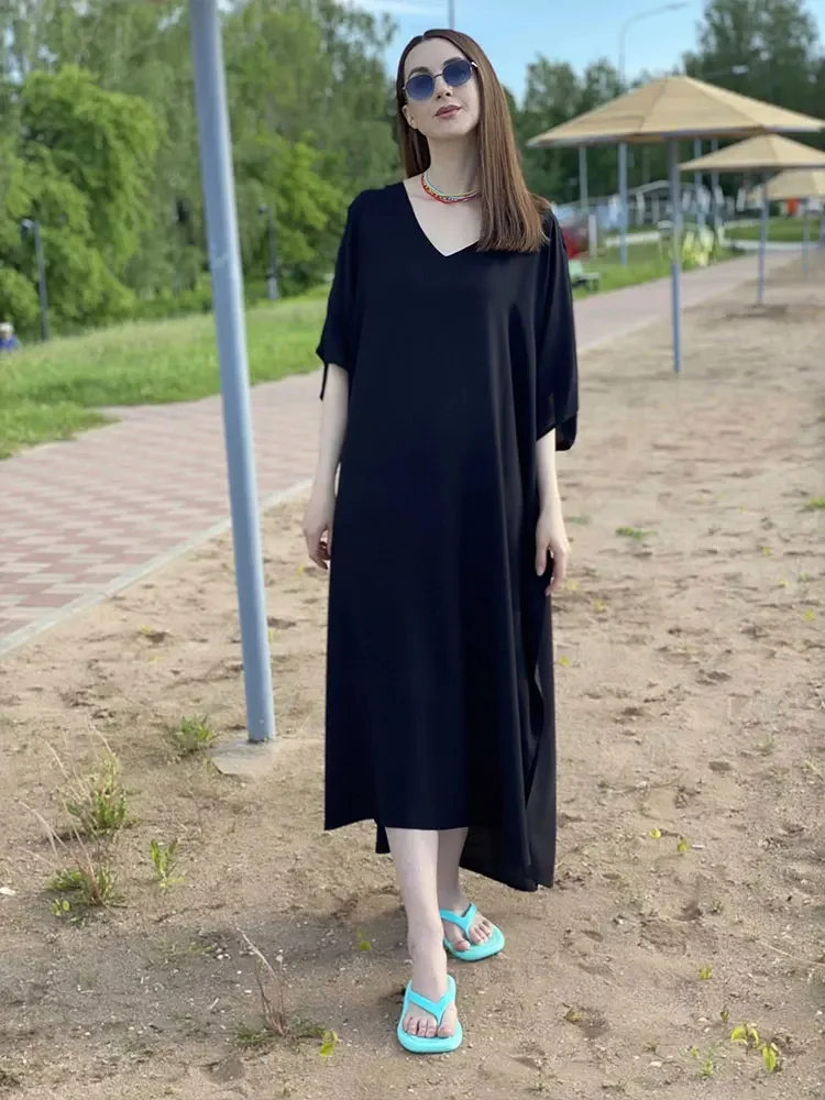 2024 Solid Plus Size Long Kaftan Casual V-neck Robe Spring Batwing Sleeve Woman Clothing Side Split Beachwear Maxi Dress Q1384
2024 Solid Plus Size Long Kaftan Casual V-neck Robe Spring Batwing Sleeve Woman Clothing Side Split Beachwear Maxi Dress Q1384