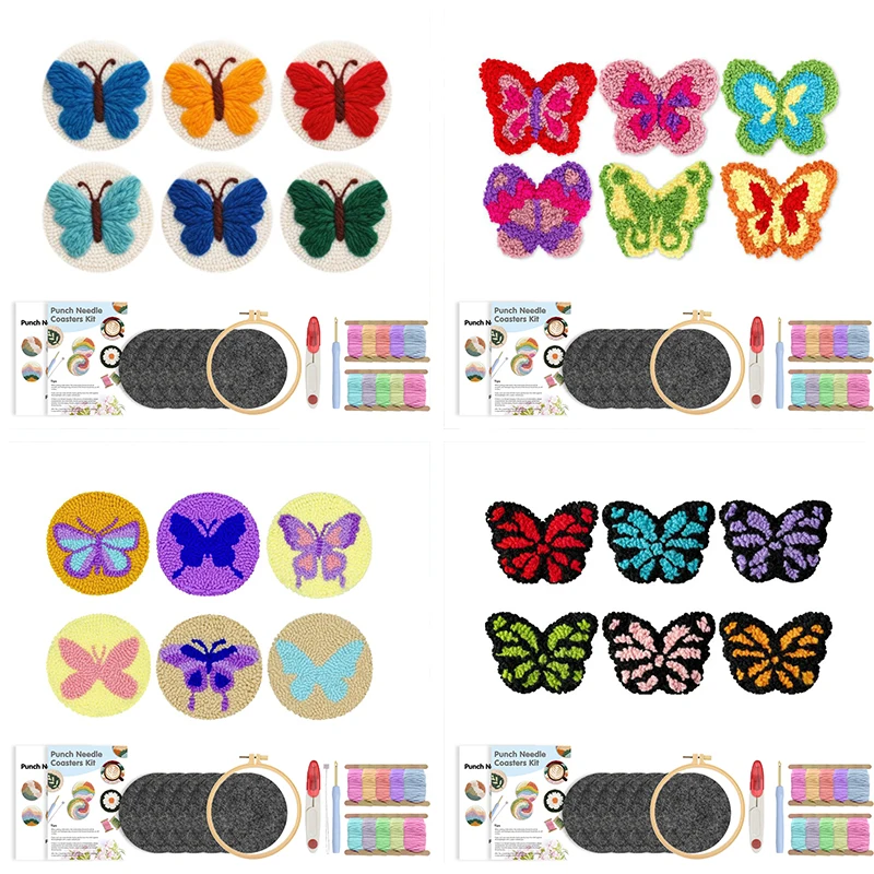 GATYZTORY 6Pcs Punch Needle Coasters Kit for Adults Funny Easy Art Punch Needle Embroidery Kit ButterflyPattern Tufted Rug Pad
GATYZTORY 6Pcs Punch Needle Coasters Kit for Adults Funny Easy Art Punch Needle Embroidery Kit ButterflyPattern Tufted Rug Pad 