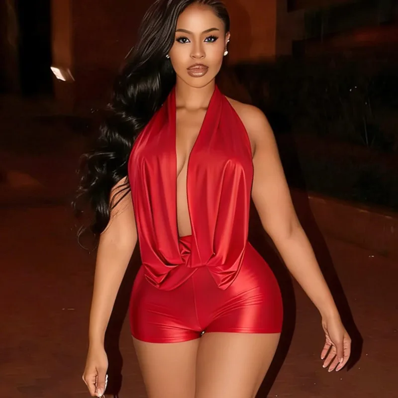 Sexy Backless Jumpsuit Women's Spring And Summer Halter Solid Color Strap Twist Draped Ultra Short Jumpsuit For Women Clubwear
Sexy Backless Jumpsuit Women's Spring And Summer Halter Solid Color Strap Twist Draped Ultra Short Jumpsuit For Women Clubwear