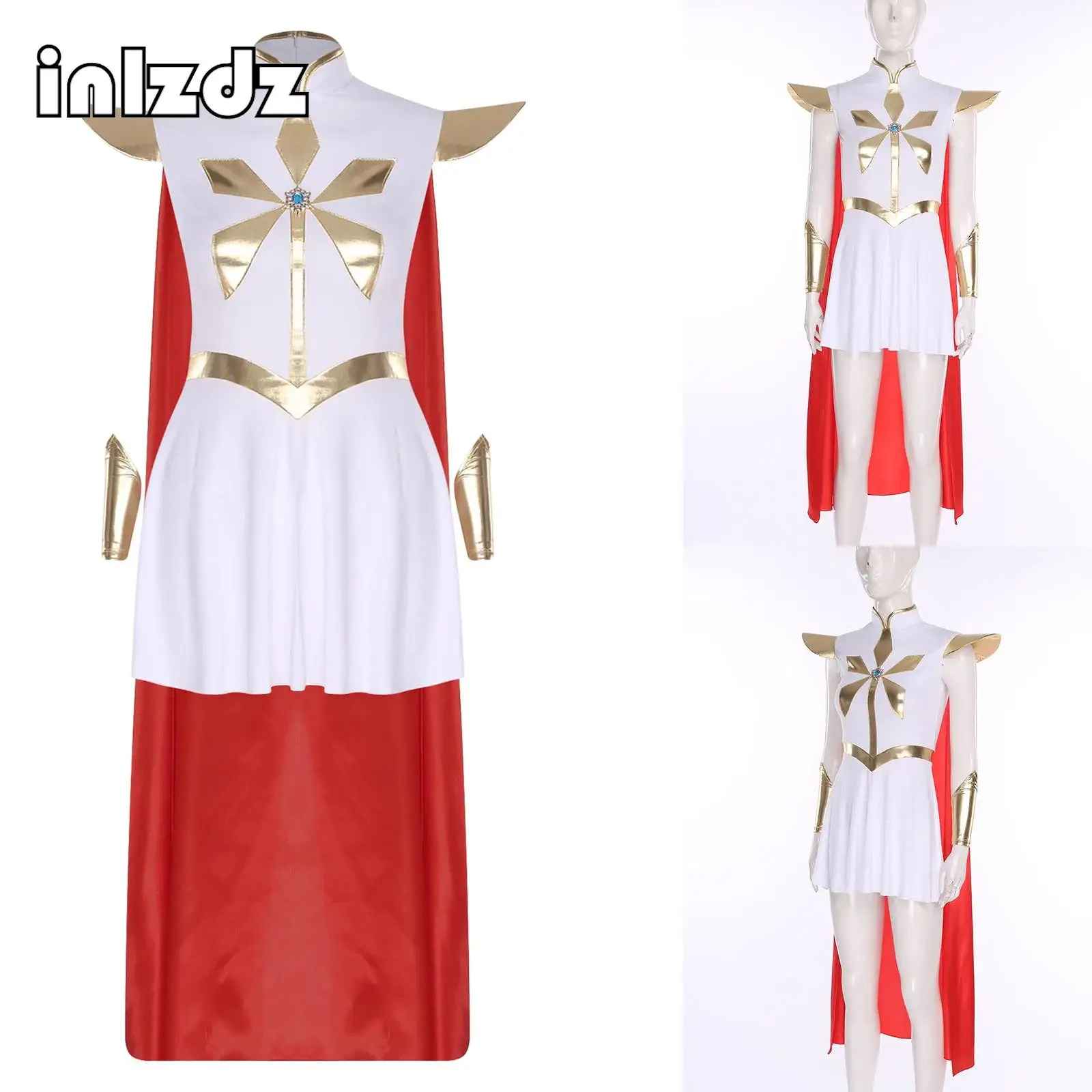 Halloween Women's Power Princess Cosplay Dress Metallic Gloss Short Sleeve Chest Rhinestone With Detachable Cloak And Oversleeve
Halloween Women's Power Princess Cosplay Dress Metallic Gloss Short Sleeve Chest Rhinestone With Detachable Cloak And Oversleeve