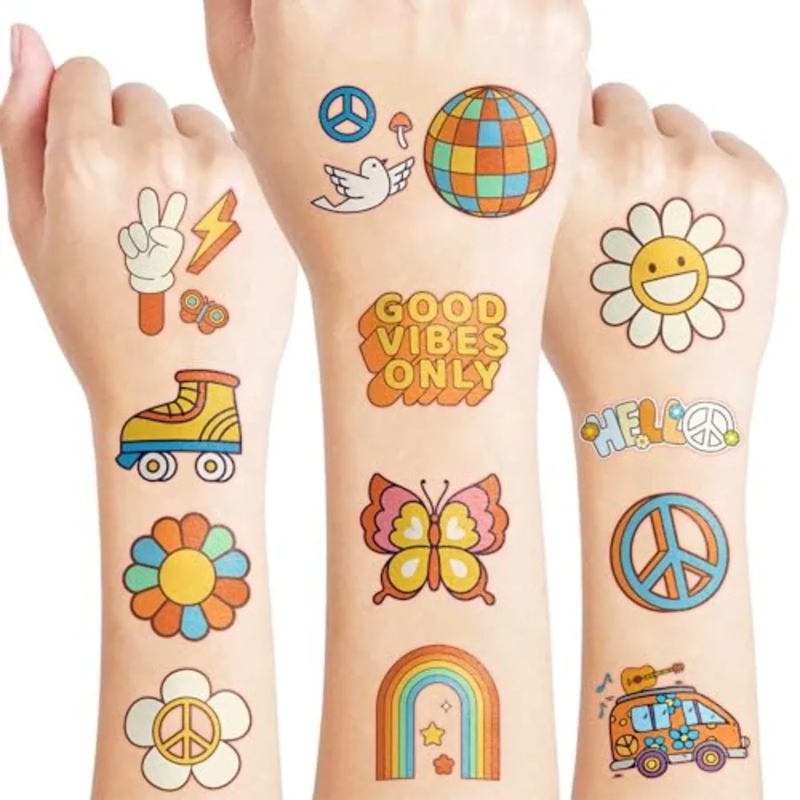 96PCS Groovy 70s Pre-Cut Temporary Tattoos - Retro Flower Power, Good Vibes Party Decorations and Favors Cute Tattoos Stickers
96PCS Groovy 70s Pre-Cut Temporary Tattoos - Retro Flower Power, Good Vibes Party Decorations and Favors Cute Tattoos Stickers