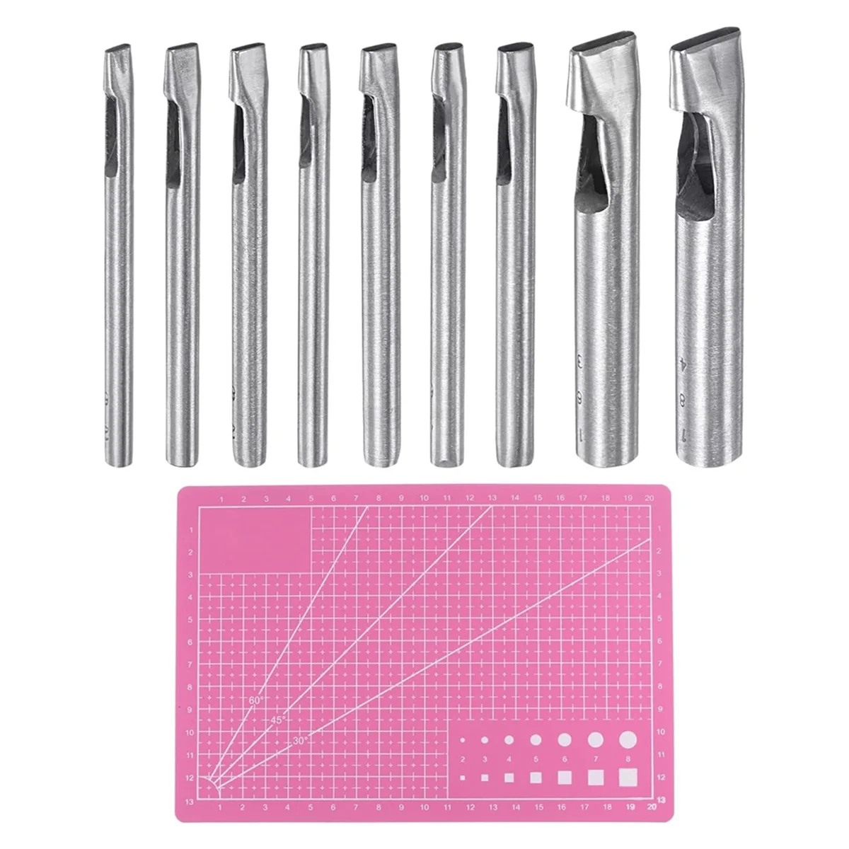 9Pcs Leather Oval Hole Punch Stainless Steel with A5 Cutting Mat PVC Oblong Hole Punch Puncher Tool
9Pcs Leather Oval Hole Punch Stainless Steel with A5 Cutting Mat PVC Oblong Hole Punch Puncher Tool