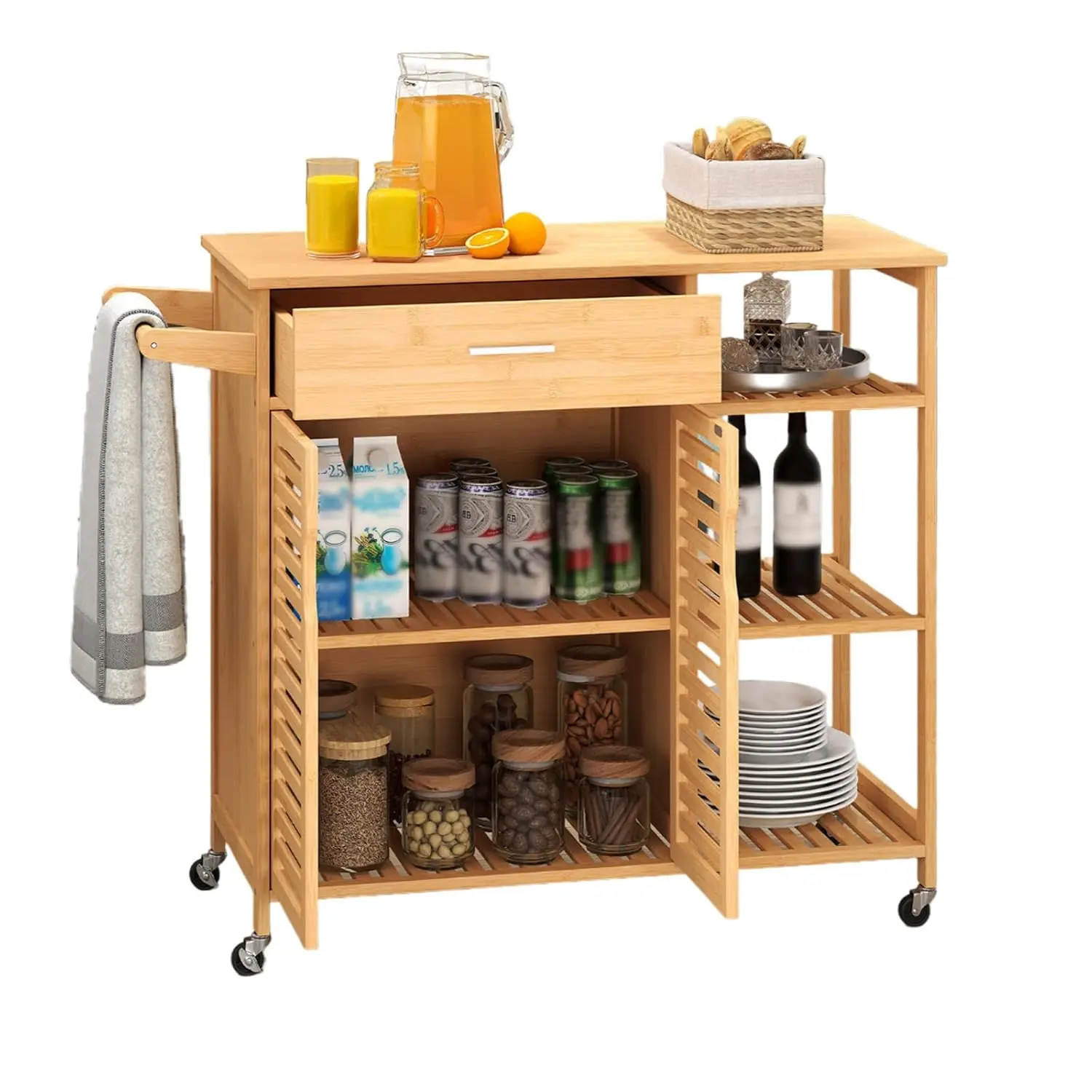 Bamboo Kitchen Island Cart Rolling Butcher Block Drawer Cabinet 3-Tier Shelves Towel Rack Wheels Storage Dining Room, Custom
Bamboo Kitchen Island Cart Rolling Butcher Block Drawer Cabinet 3-Tier Shelves Towel Rack Wheels Storage Dining Room, Custom