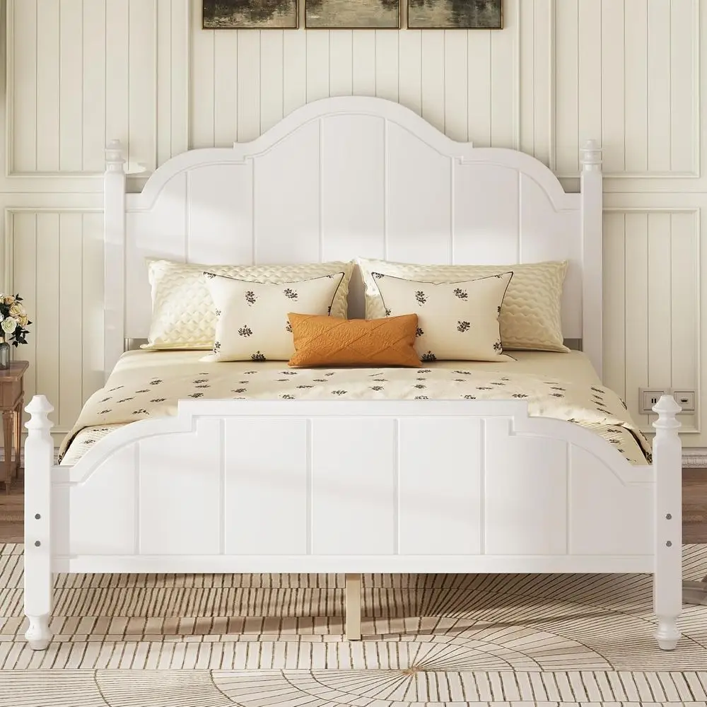 White Wood Bed e Queen Size with Classic board, Vintage Wooden Platorm Bed e with Wood Slats Support, Retro Style Queen Beds or
White Wood Bed e Queen Size with Classic board, Vintage Wooden Platorm Bed e with Wood Slats Support, Retro Style Queen Beds or