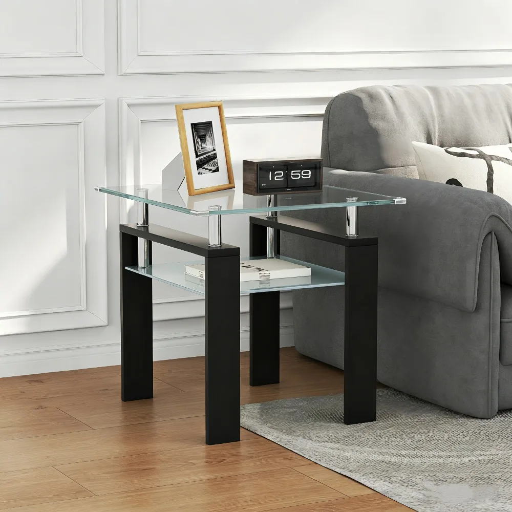 |First Layer: Transparent Glass|23“Square Glass Side Table, 2-Tier Tempered Glass End Table, Modern Small Corner Table with Steel Frame and Open Shelf for Living Room, Bedroom, Home Office
|First Layer: Transparent Glass|23“Square Glass Side Table, 2-Tier Tempered Glass End Table, Modern Small Corner Table with Steel Frame and Open Shelf for Living Room, Bedroom, Home Office