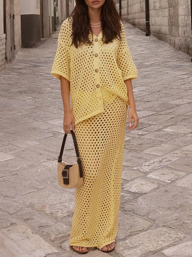 Women's Clothing New Summer Casual Dress Sets Fashionable Mesh Fishnet Beach Knit Blouse Long Skirt Matching Sets for Women
Women's Clothing New Summer Casual Dress Sets Fashionable Mesh Fishnet Beach Knit Blouse Long Skirt Matching Sets for Women