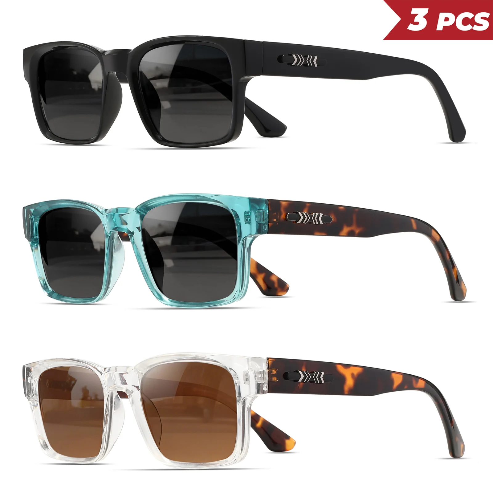 3PCS Classic Vintage Square Sunglasses - Rivet Accents on Temples, UV400 Unisex for Daily Casual & Travel
3PCS Classic Vintage Square Sunglasses - Rivet Accents on Temples, UV400 Unisex for Daily Casual & Travel
