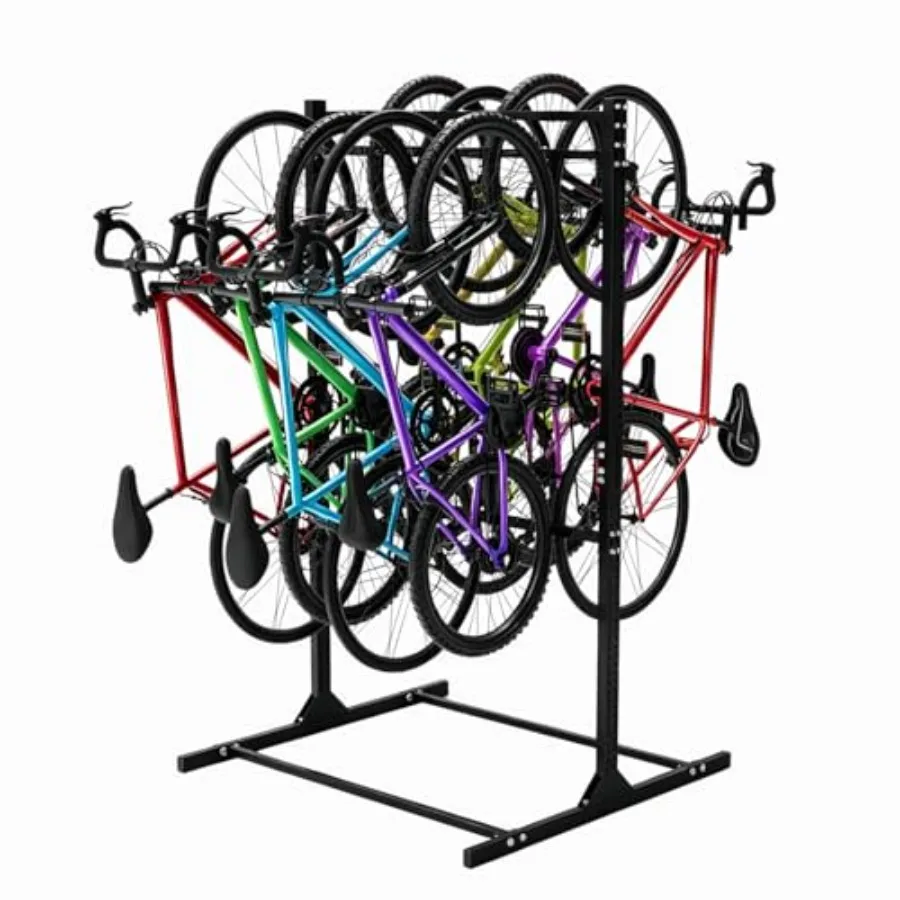 Freestanding bike rack for 8 bikes: heavy-duty steel, black, vertical garage storage with adjustable helmet/accessory hooks for
Freestanding bike rack for 8 bikes: heavy-duty steel, black, vertical garage storage with adjustable helmet/accessory hooks for