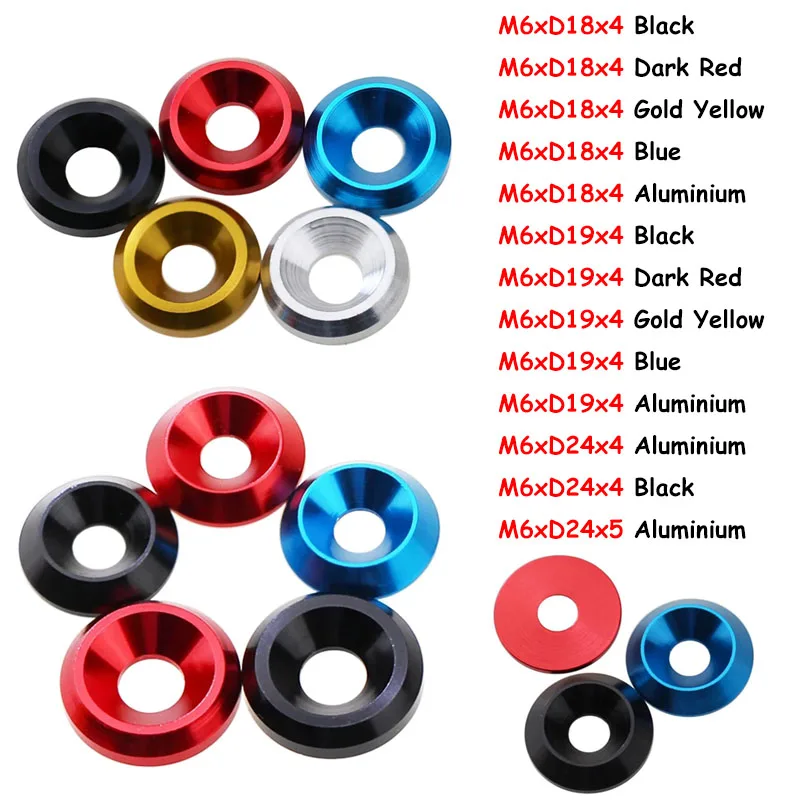 M6*D18/19/24mm Aluminium Alloy Countersunk Hole Gaskets Fisheye Spacer Licence Plate Screw Washer Height 4/5mm Anodic Oxidation
M6*D18/19/24mm Aluminium Alloy Countersunk Hole Gaskets Fisheye Spacer Licence Plate Screw Washer Height 4/5mm Anodic Oxidation