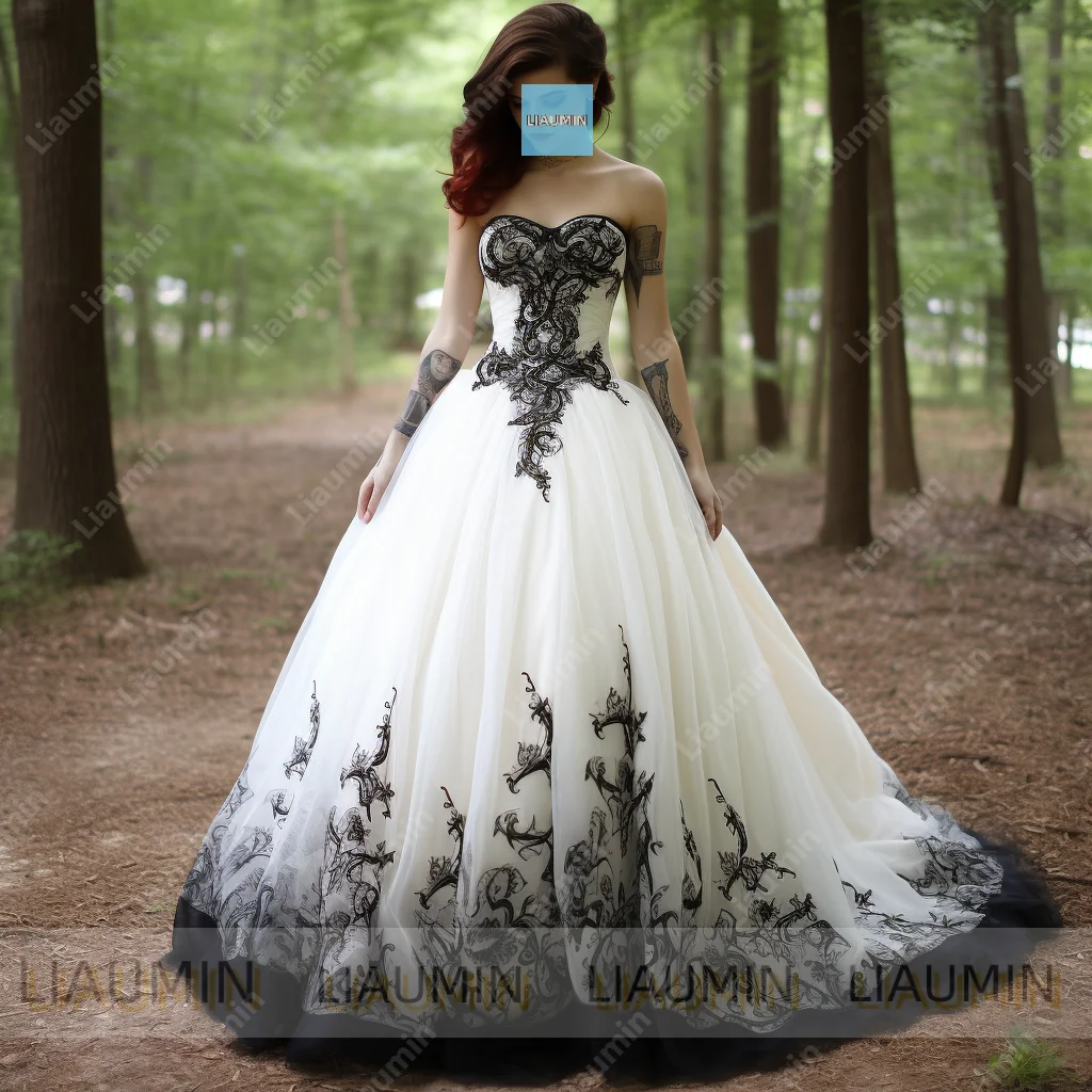 Gothic White Tulle Black Lace Strapless Neckline Prom Formal Occasion Wedding Dresses Evening Robe De Mariée Customized A8.2.31
Gothic White Tulle Black Lace Strapless Neckline Prom Formal Occasion Wedding Dresses Evening Robe De Mariée Customized A8.2.31