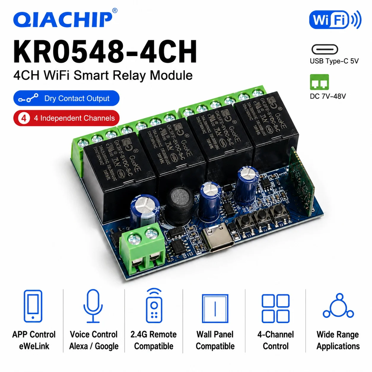 4CH Smart Wifi Switch Smart Relay Module DC 5V 12V 24V 48V Wireless Switch Timer Phone Remote Control For EWeLink Google Home
4CH Smart Wifi Switch Smart Relay Module DC 5V 12V 24V 48V Wireless Switch Timer Phone Remote Control For EWeLink Google Home