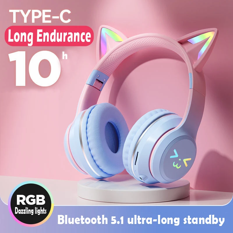 Cat's Ears Headset RGB Light Smile Face TWS Headset Gradient New Headphone Pink Little Girl Earphone Gift Suitable for Any
Cat's Ears Headset RGB Light Smile Face TWS Headset Gradient New Headphone Pink Little Girl Earphone Gift Suitable for Any