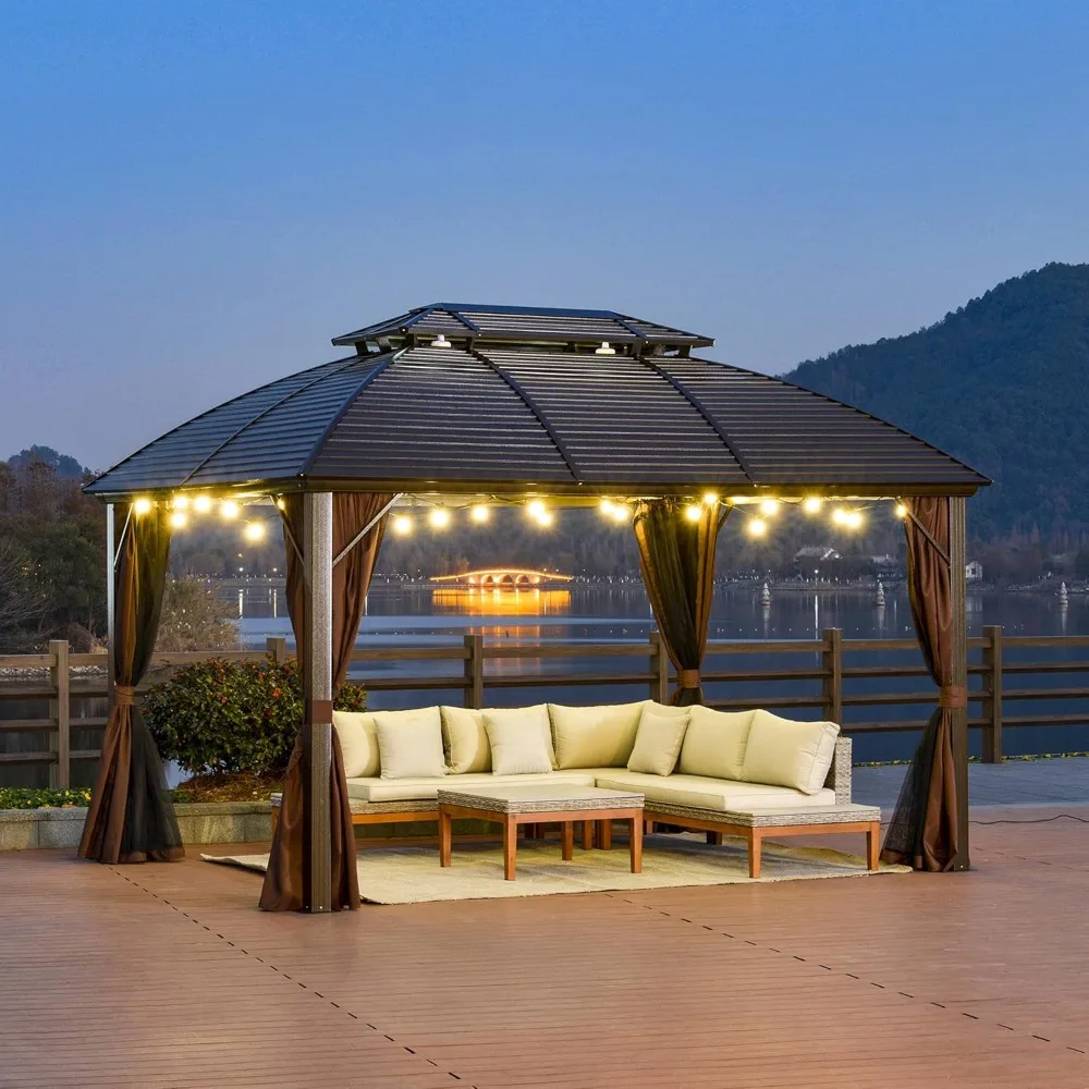 10' x 12' Hardtop Gazebo Canopy with Galvanized Steel Double Roof, Aluminum Frame, Permanent Pavilion Outdoor Gazebo wi
10' x 12' Hardtop Gazebo Canopy with Galvanized Steel Double Roof, Aluminum Frame, Permanent Pavilion Outdoor Gazebo wi