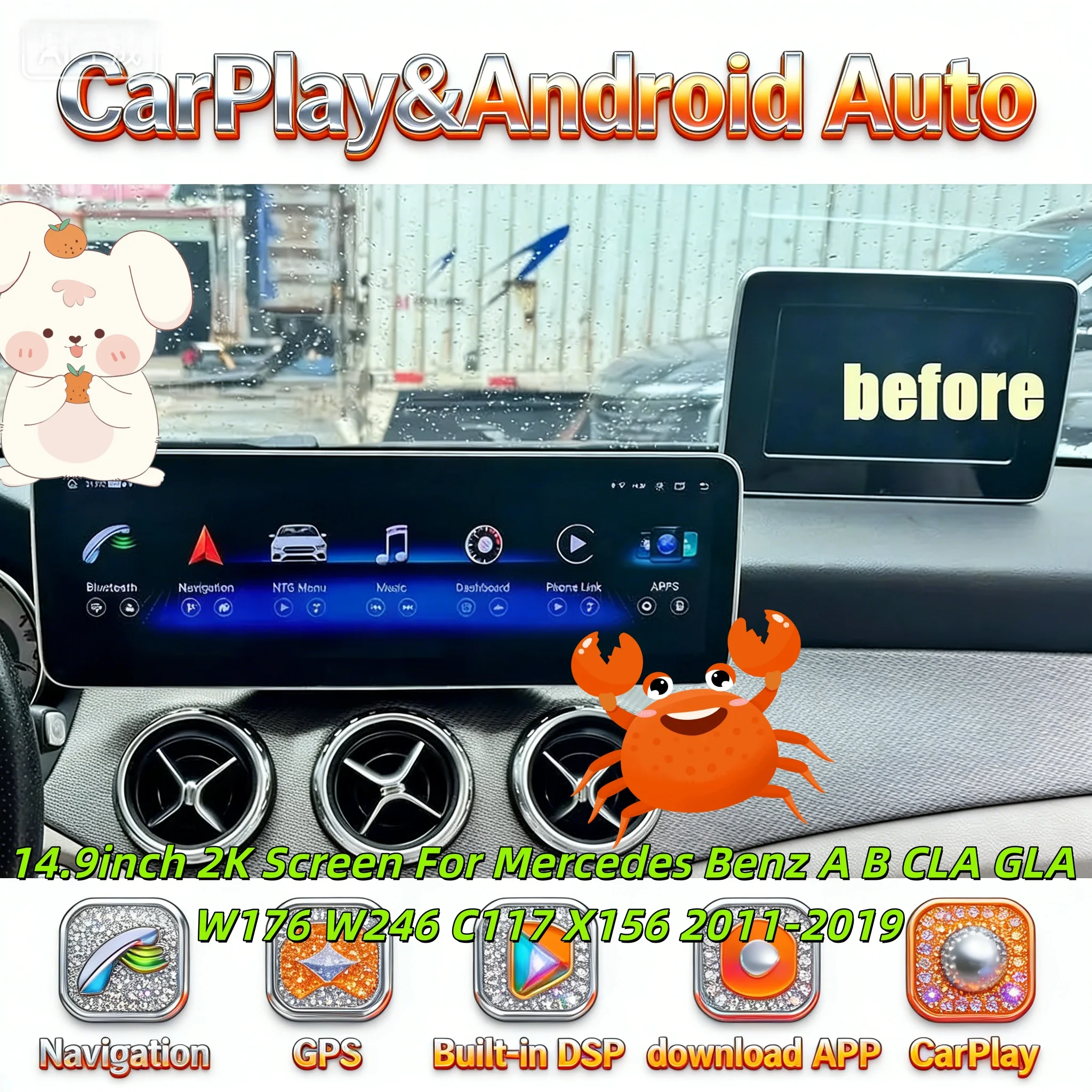 Автомагнитола с CarPlay и Android, GPS-навигацией, Bluetooth 5.0 для Mercedes Benz A, B, CLA, GLA (W176, W246, C117, X156) 2011-2019 гг.
Автомагнитола с CarPlay и Android, GPS-навигацией, Bluetooth 5.0 для Mercedes Benz A, B, CLA, GLA (W176, W246, C117, X156) 2011-2019 гг.
