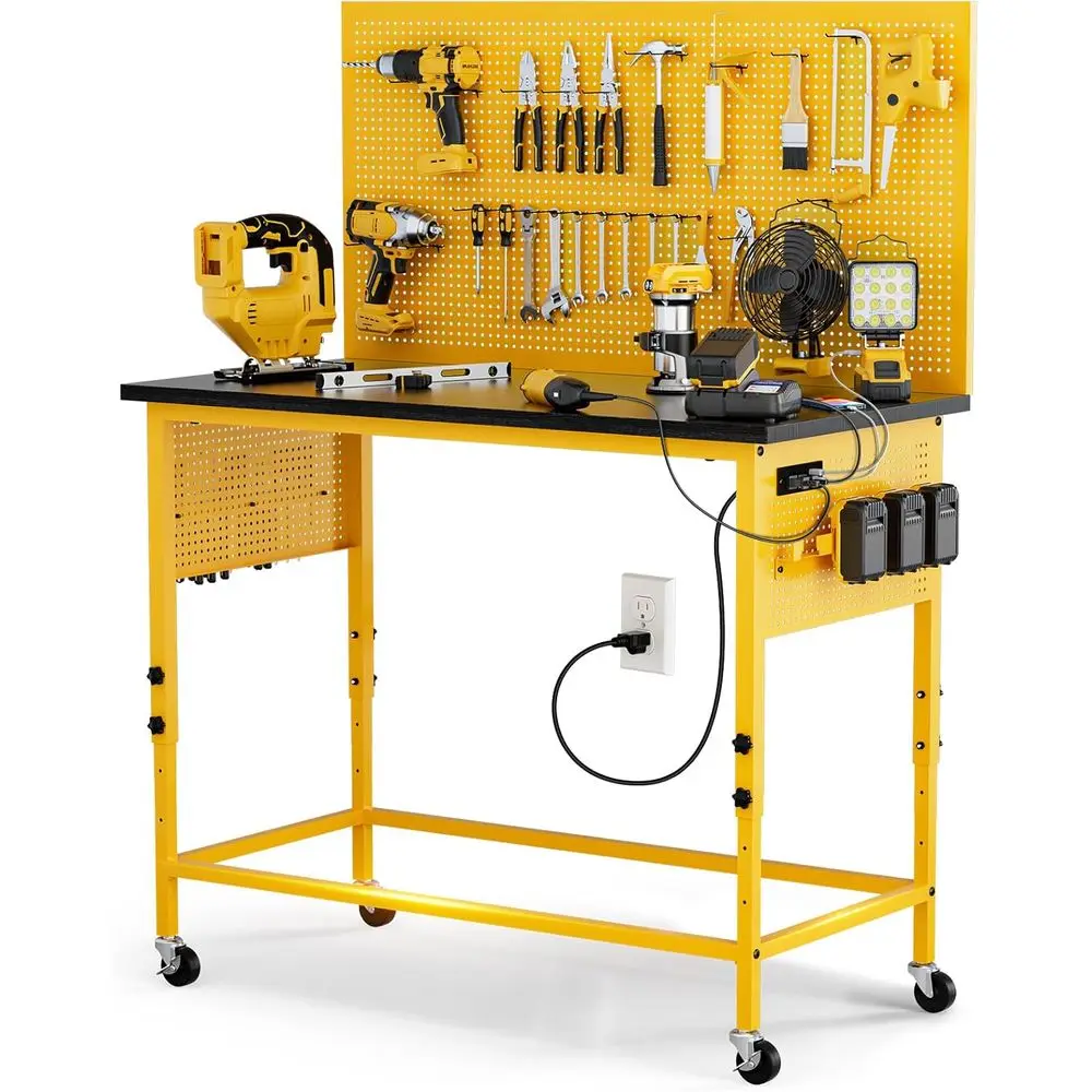 47 сверхмощных регулируемых верстаков с розеткой, портом USB-C, желтым держателем батареи, грузоподъемностью 2100 фунтов, запираемыми колесами f
47 сверхмощных регулируемых верстаков с розеткой, портом USB-C, желтым держателем батареи, грузоподъемностью 2100 фунтов, запираемыми колесами f