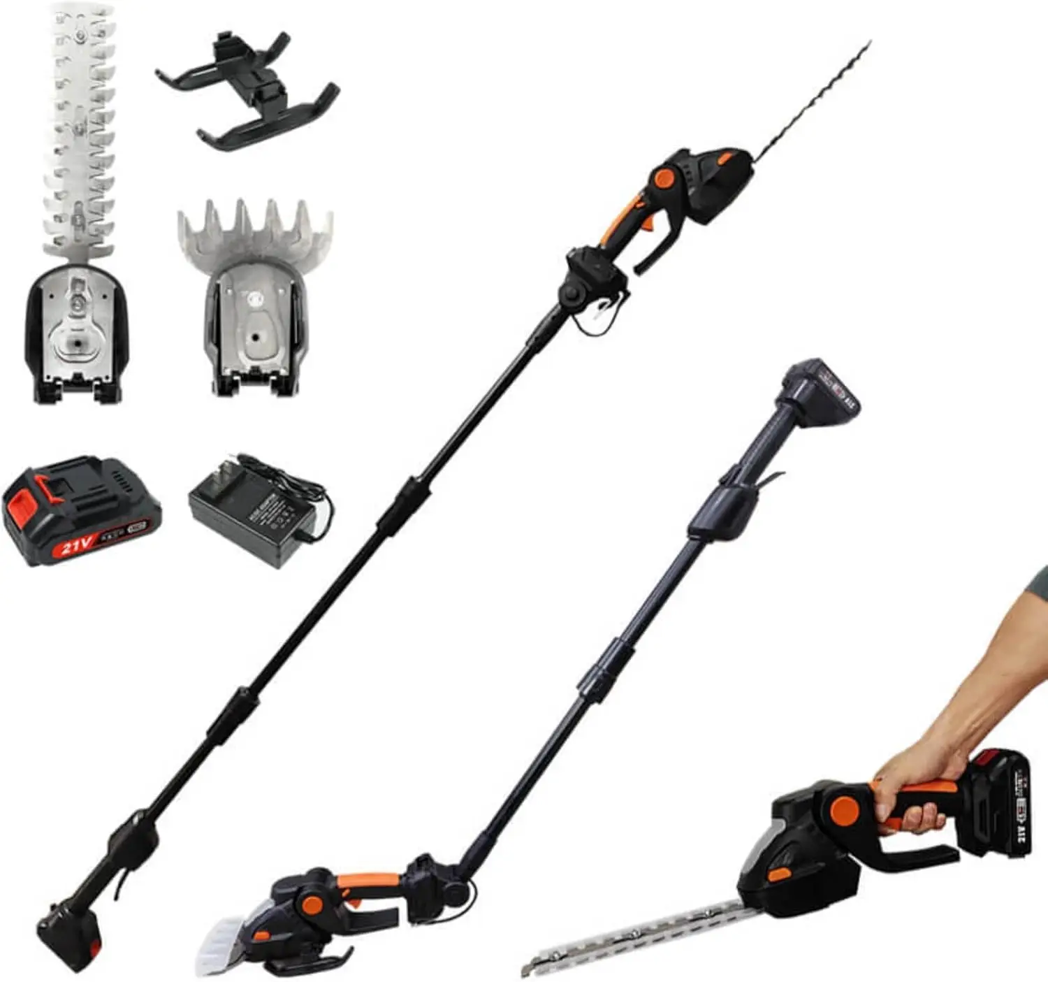 4 In 1 Cordless Electric Hedge Trimmer & Grass Shear With Extension Pole, 21V Battery & Charger Included, 12Ft Reach (Black)
4 In 1 Cordless Electric Hedge Trimmer & Grass Shear With Extension Pole, 21V Battery & Charger Included, 12Ft Reach (Black)