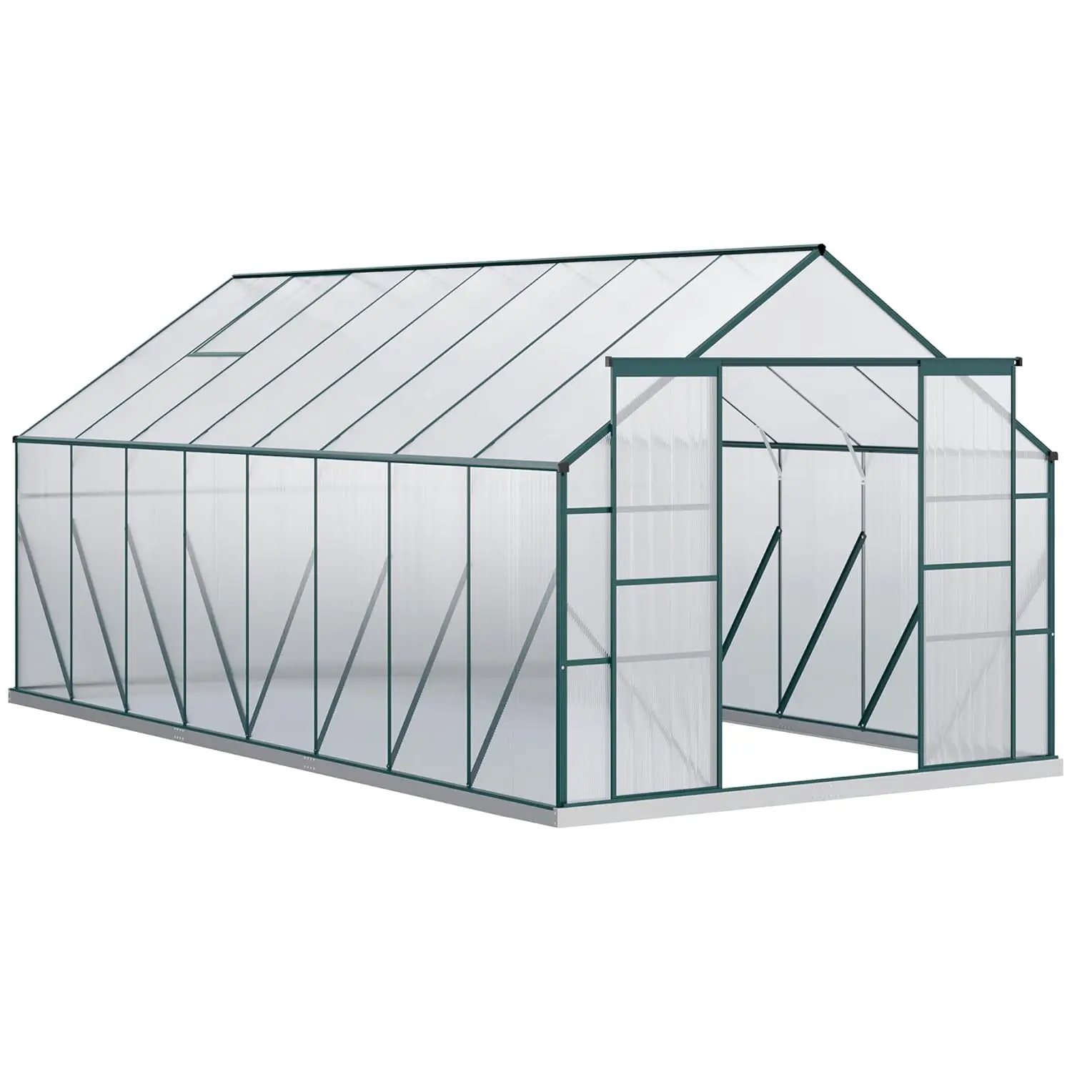 16' x 8' Polycarbonate Greenhouse with Aluminum Frame, Walk-in Garden Greenhouse Kit with Adjustable Roof Vent, Rain, Custom
16' x 8' Polycarbonate Greenhouse with Aluminum Frame, Walk-in Garden Greenhouse Kit with Adjustable Roof Vent, Rain, Custom
