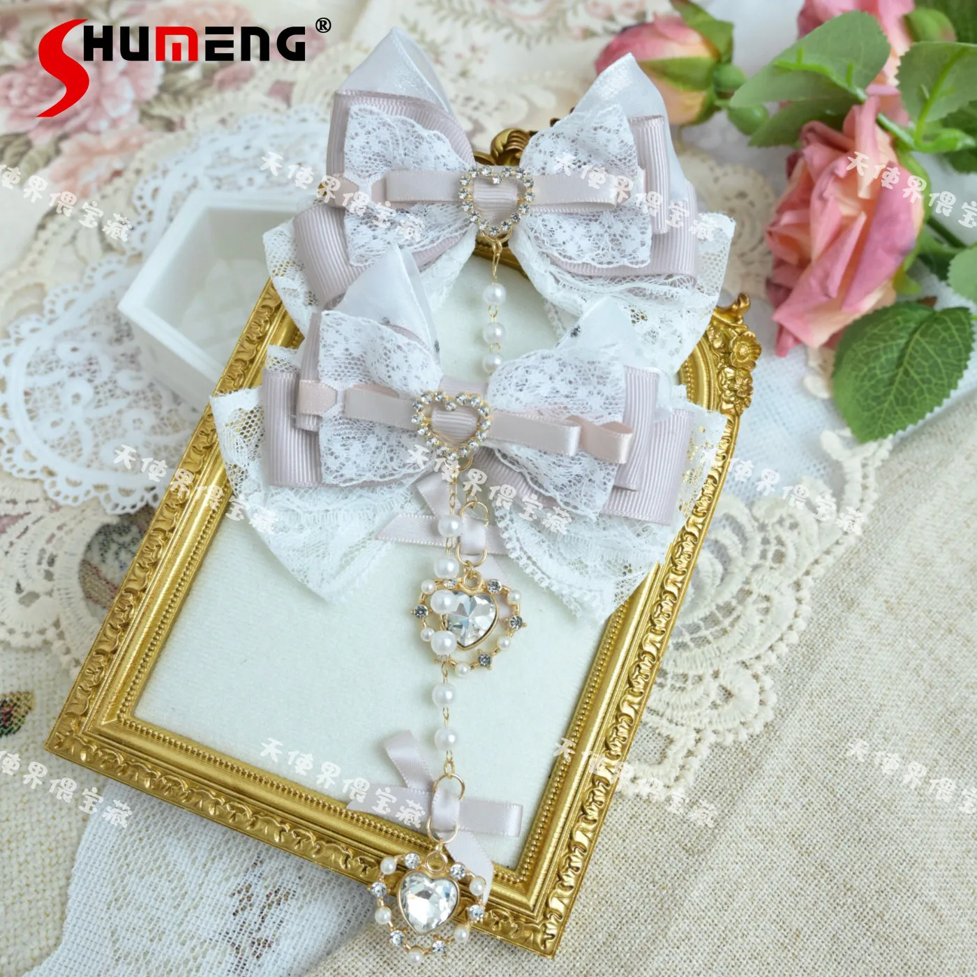Japanese Mass-produced Subculture Handmade Lolita Hair Accessories Lace Bow Heart Diamond Bead Chain Sweet Cute Girl's Hair Clip
Japanese Mass-produced Subculture Handmade Lolita Hair Accessories Lace Bow Heart Diamond Bead Chain Sweet Cute Girl's Hair Clip
